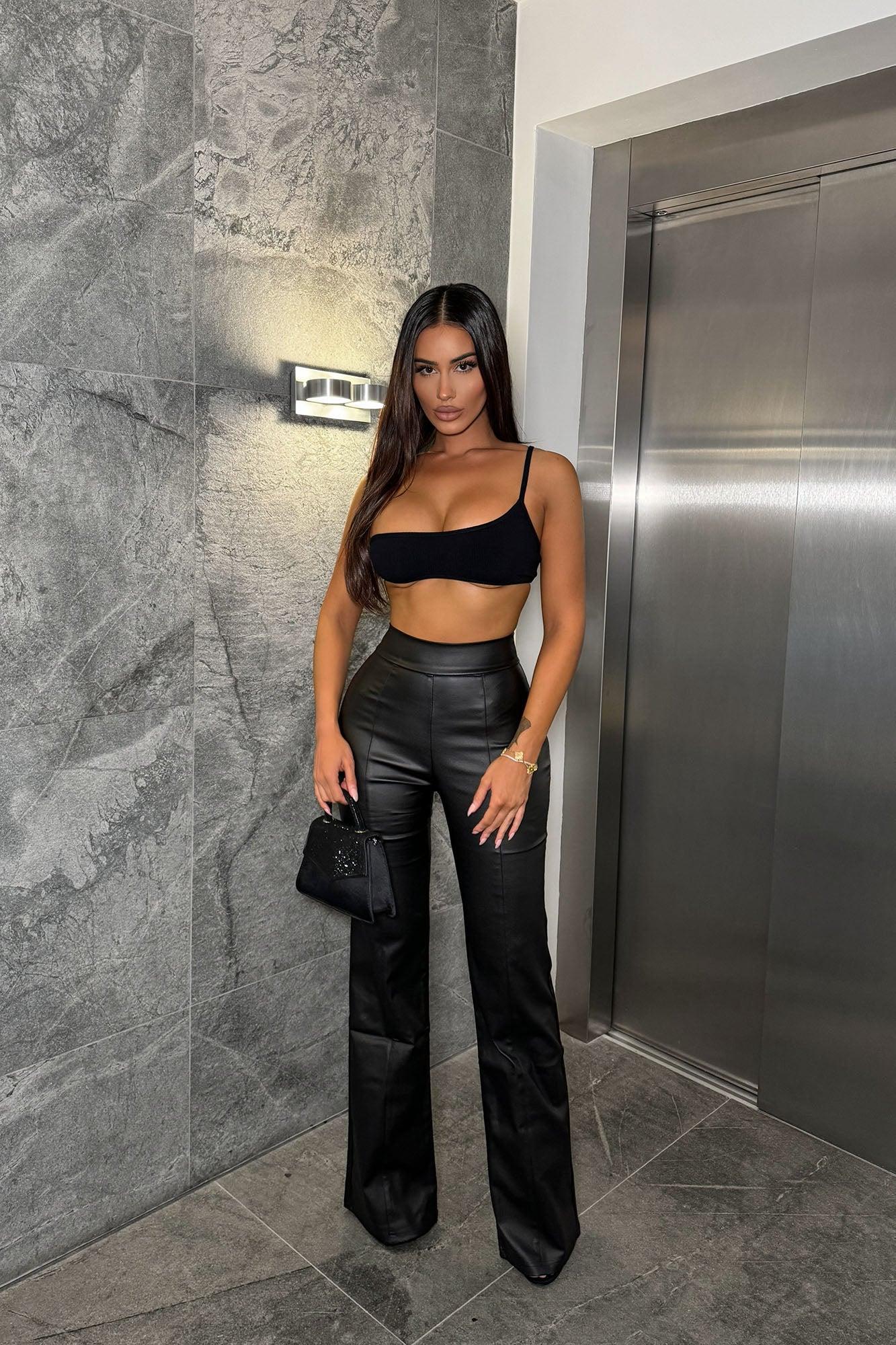 Victoria High Waisted Dress Pants Faux Leather - Black Product Image