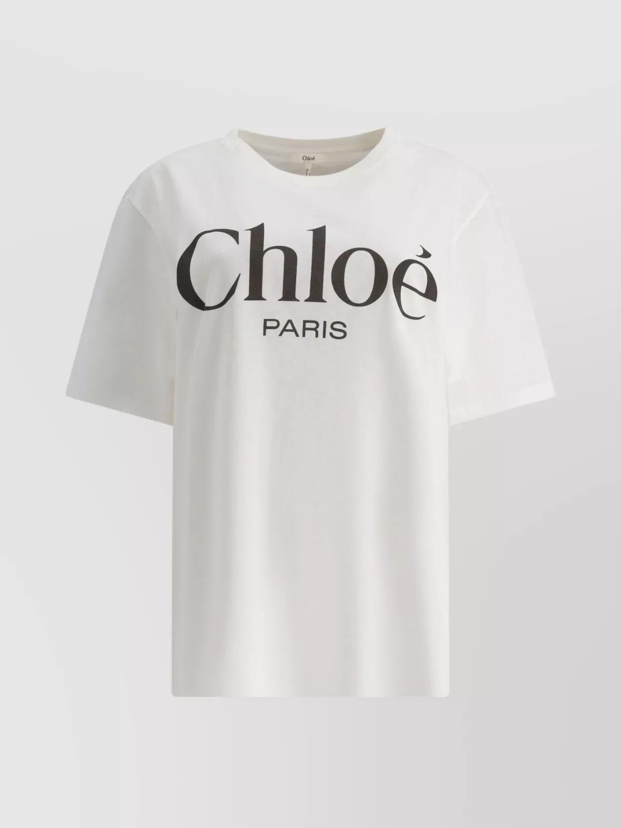 CHLOÉ White Crewneck T-shirt With Logo Print On The Front In Cotton Woman Product Image