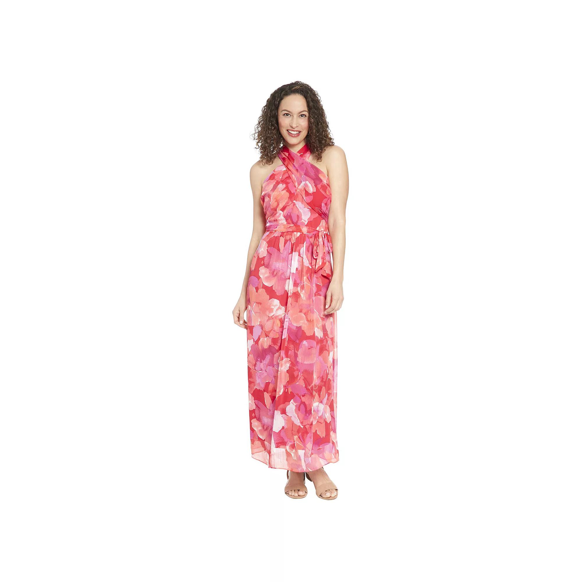 Women's London Times Floral Wrap Halter Maxi Dress,  Product Image