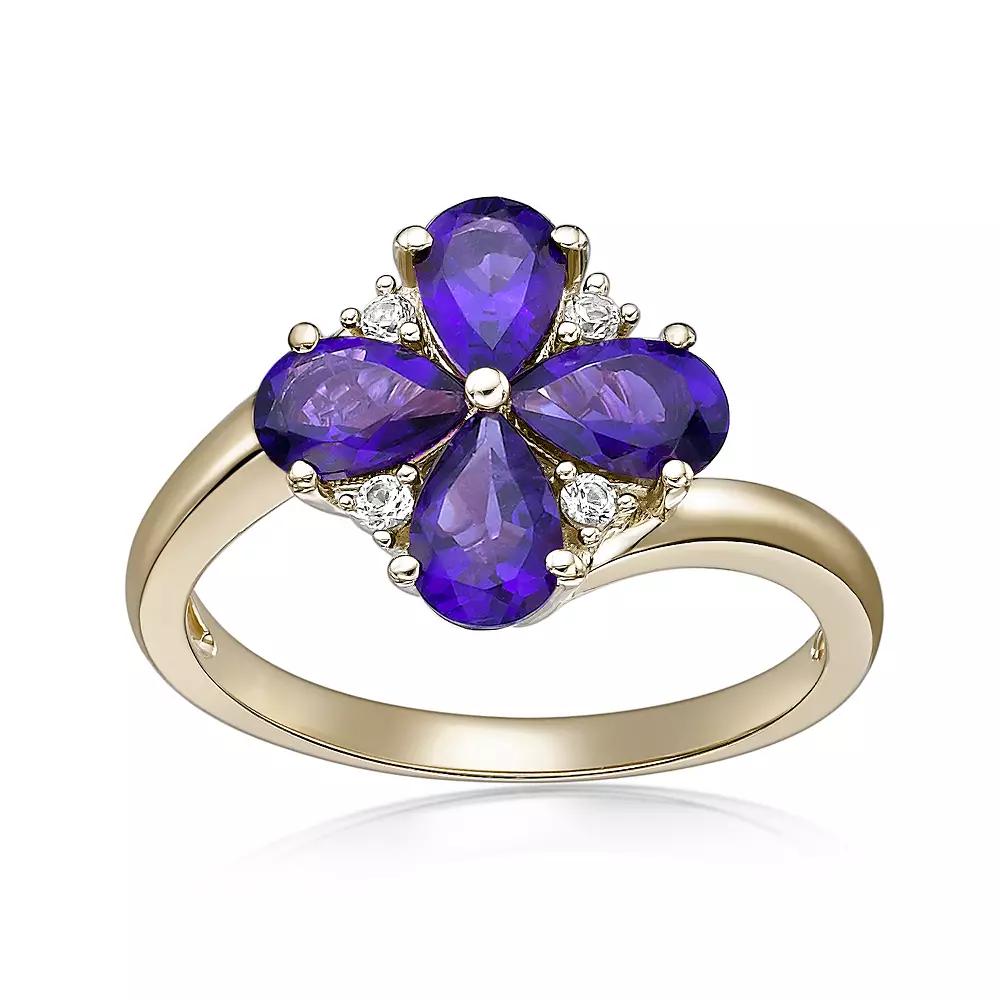 Gemminded 2 Micron Gold Over Silver Amethyst & Lab-Created White Sapphire Flower Ring, Women's,  Product Image