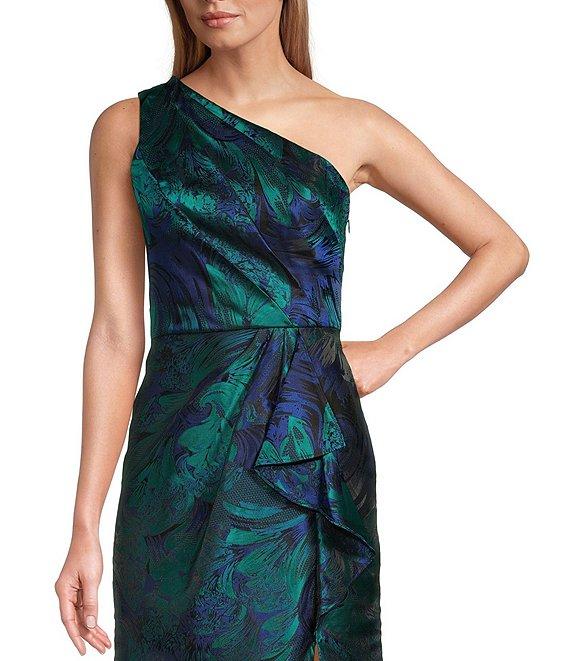 Adrianna Papell Floral Jacquard One Shoulder Sleeveless Mermaid Gown Product Image