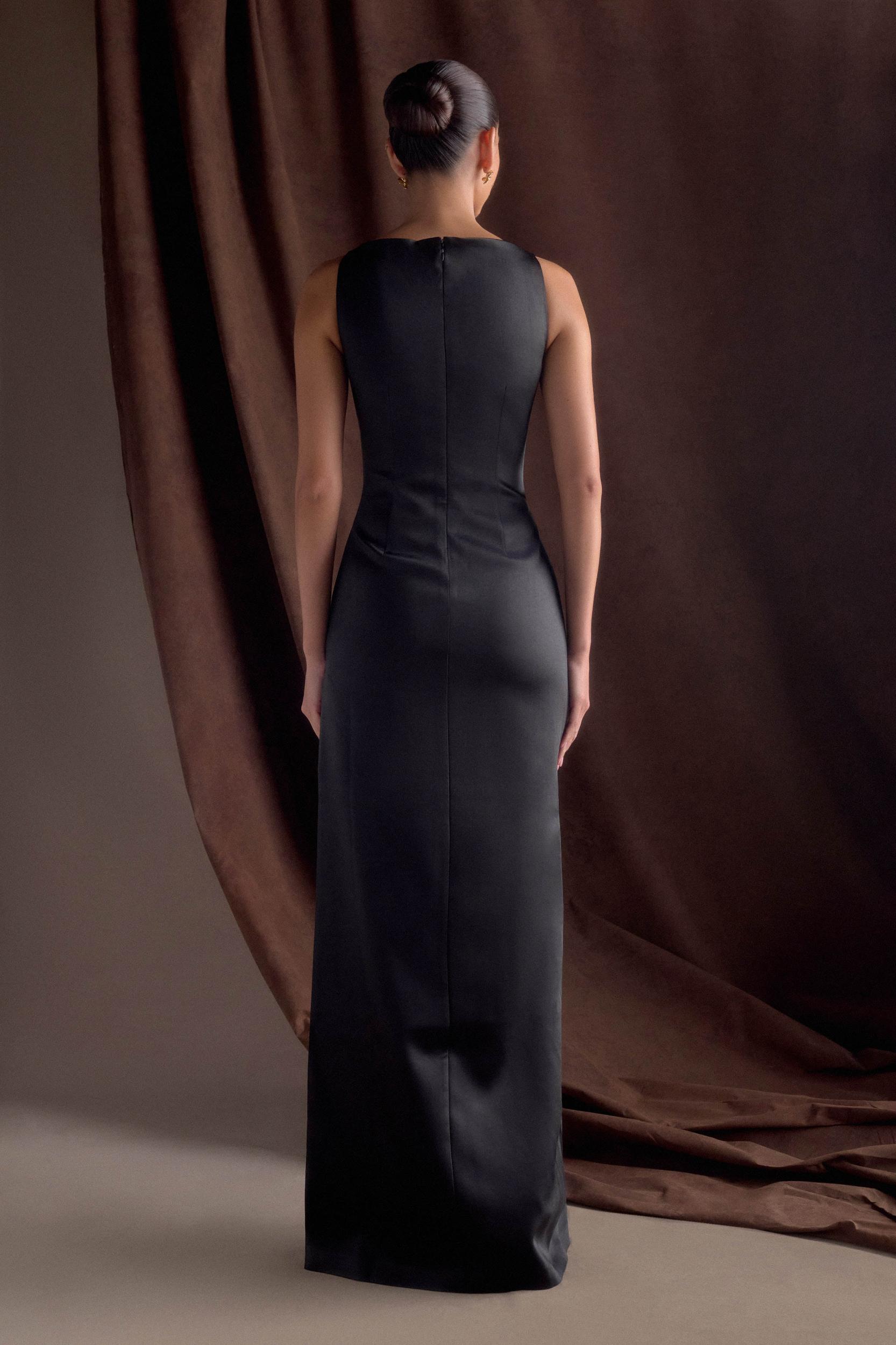 Violet Sleeveless Satin Maxi Dress - Dark Chocolate Product Image