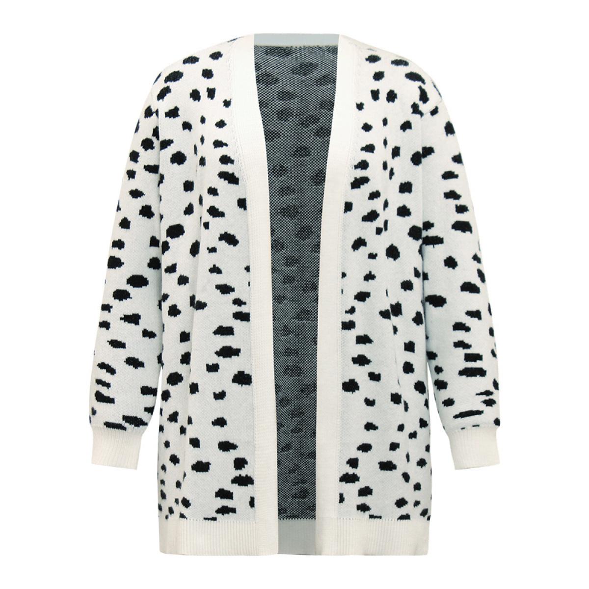 Plus Size Supersoft Essentials Dot Print Open Front Cardigan White Women Casual Loose Long Sleeve Dailywear Cardigans BloomChic 14-16/1X Product Image