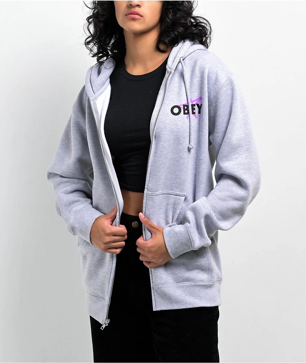 Obey Star Cities Grey Zip Hoodie Product Image