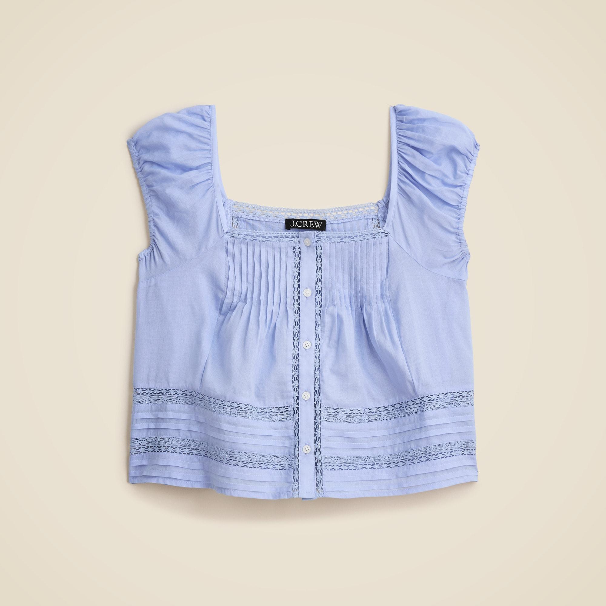 Cap-sleeve lace-trim top in cotton voile Product Image