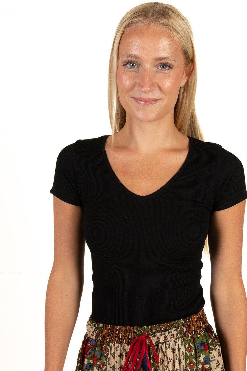 Black Seamless V Neck Tee Product Image