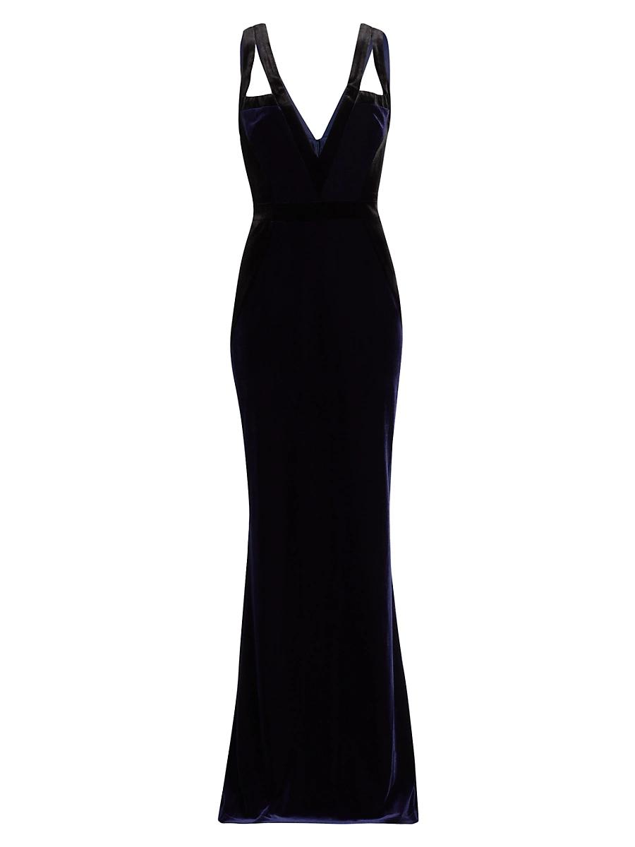 Womens Plunging V-Neck Velvet Gown Product Image