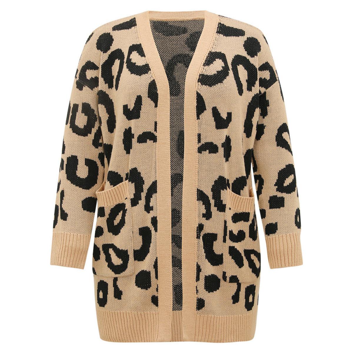 Plus Size Leopard Elastic Cuffs Drop Shoulder Cardigan Leopard Women Casual Loose Long Sleeve Everyday Cardigans BloomChic 22-24/3X Product Image