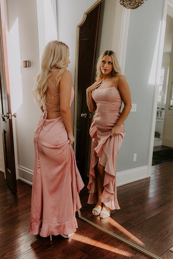 Whirlwind Romance Satin Maxi Dress in Blush Product Image