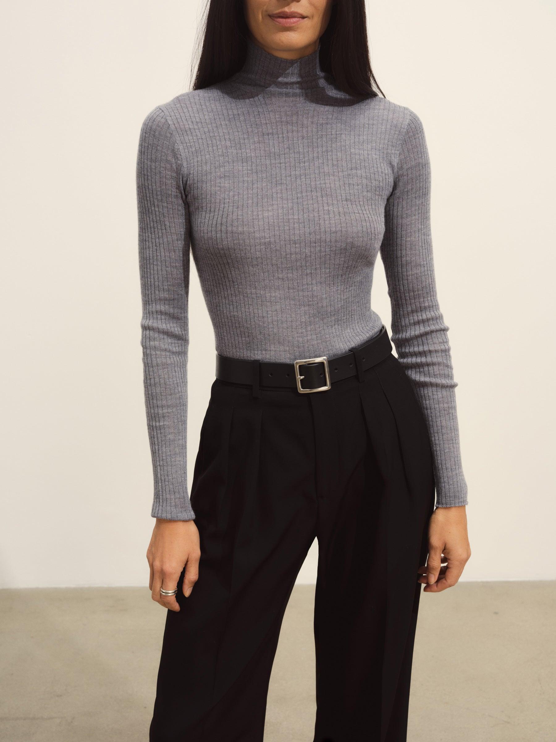 Heather Grey Featherweight Silk Cashmere Turtleneck Product Image