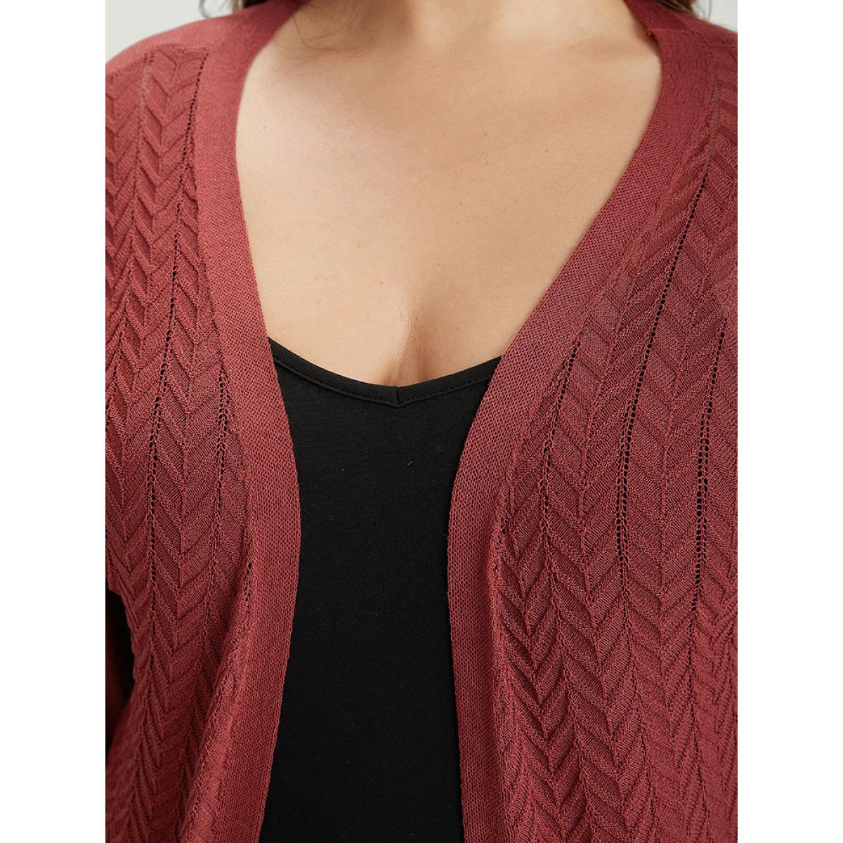 Plus Size Geometric Plisse Patchwork Loose Open Front Cardigan Russet Women Casual Loose Long Sleeve Everyday Cardigans BloomChic 30/6X Product Image