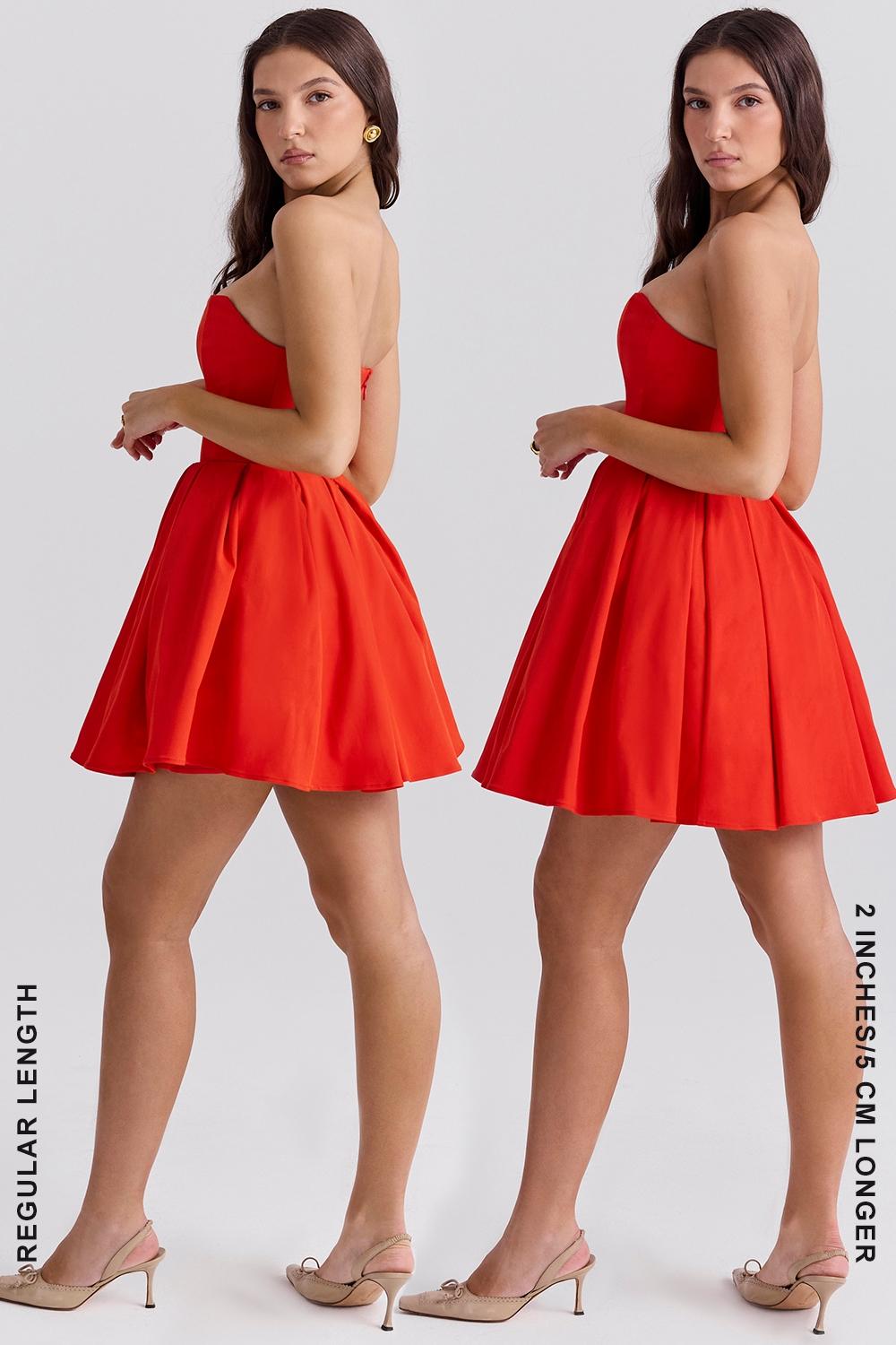Emmanuela  italian tomato strapless pleated mini dress Product Image