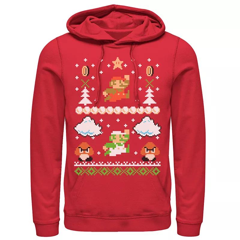Men's Nintendo Super Mario Happy Holidays Pixels Hoodie,  Product Image