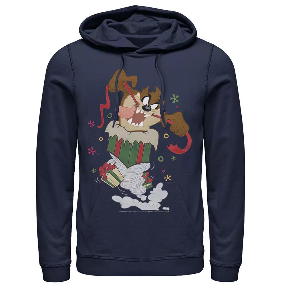 Men's Looney Tunes Christmas Taz Ripping Presents Hoodie, Size: XXL, Blue Product Image