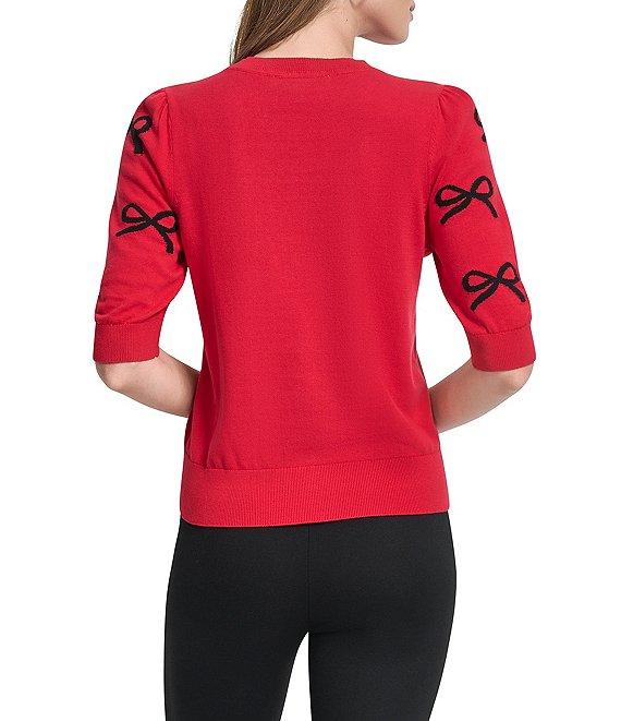 DKNY by Donna Karan Sequin Mini Bow Crew Neck Puff Sleeve Sweater Product Image