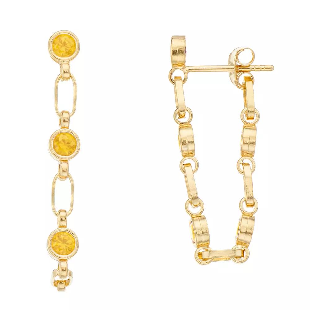 Kristen Kesho Sterling Silver Lab-Created Yellow Sapphire Front-to-Back Chain Hoop Earrings, Women's, Gold Tone Product Image
