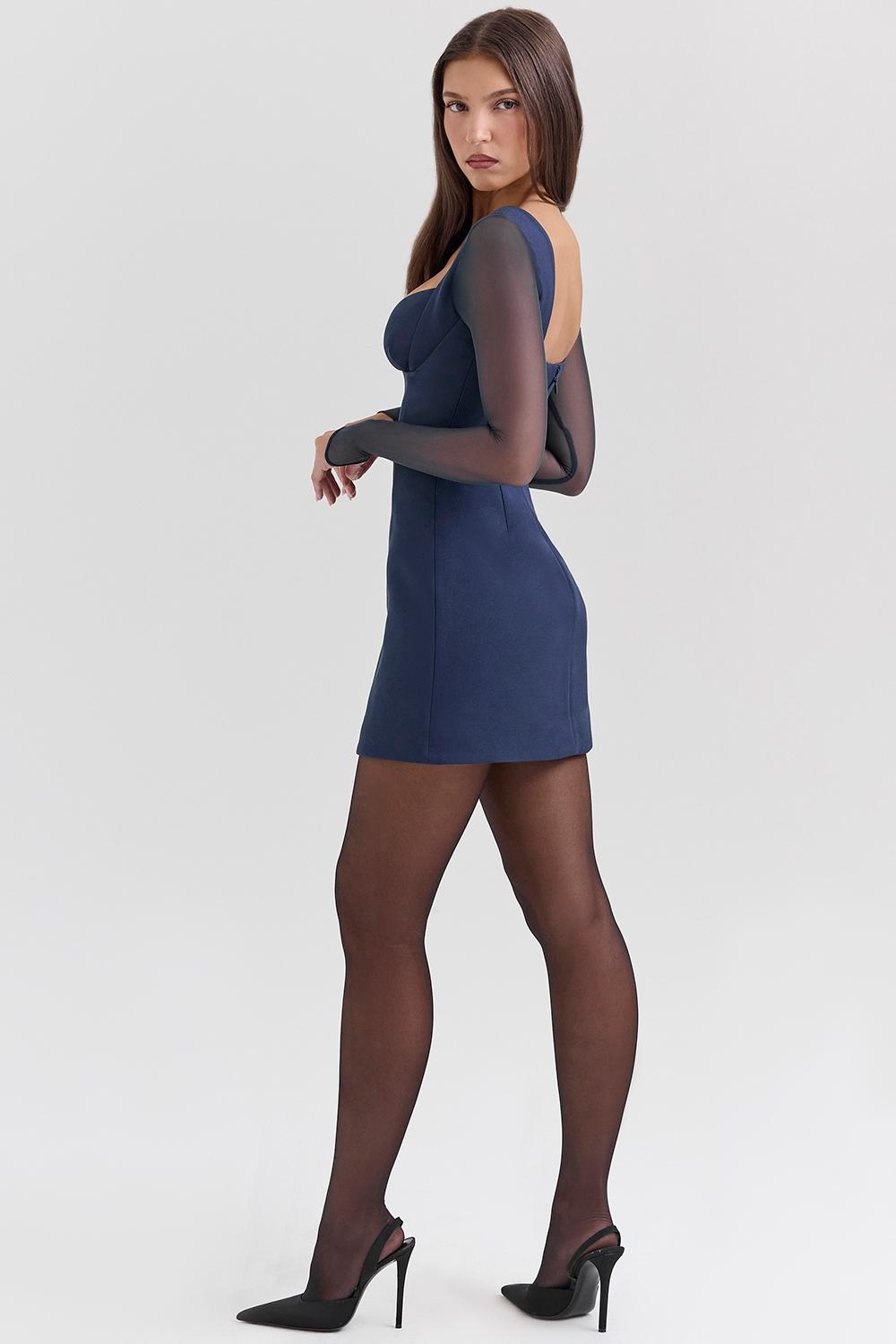 Angelie  midnight stretch crepe plunge mini dress - sale Product Image