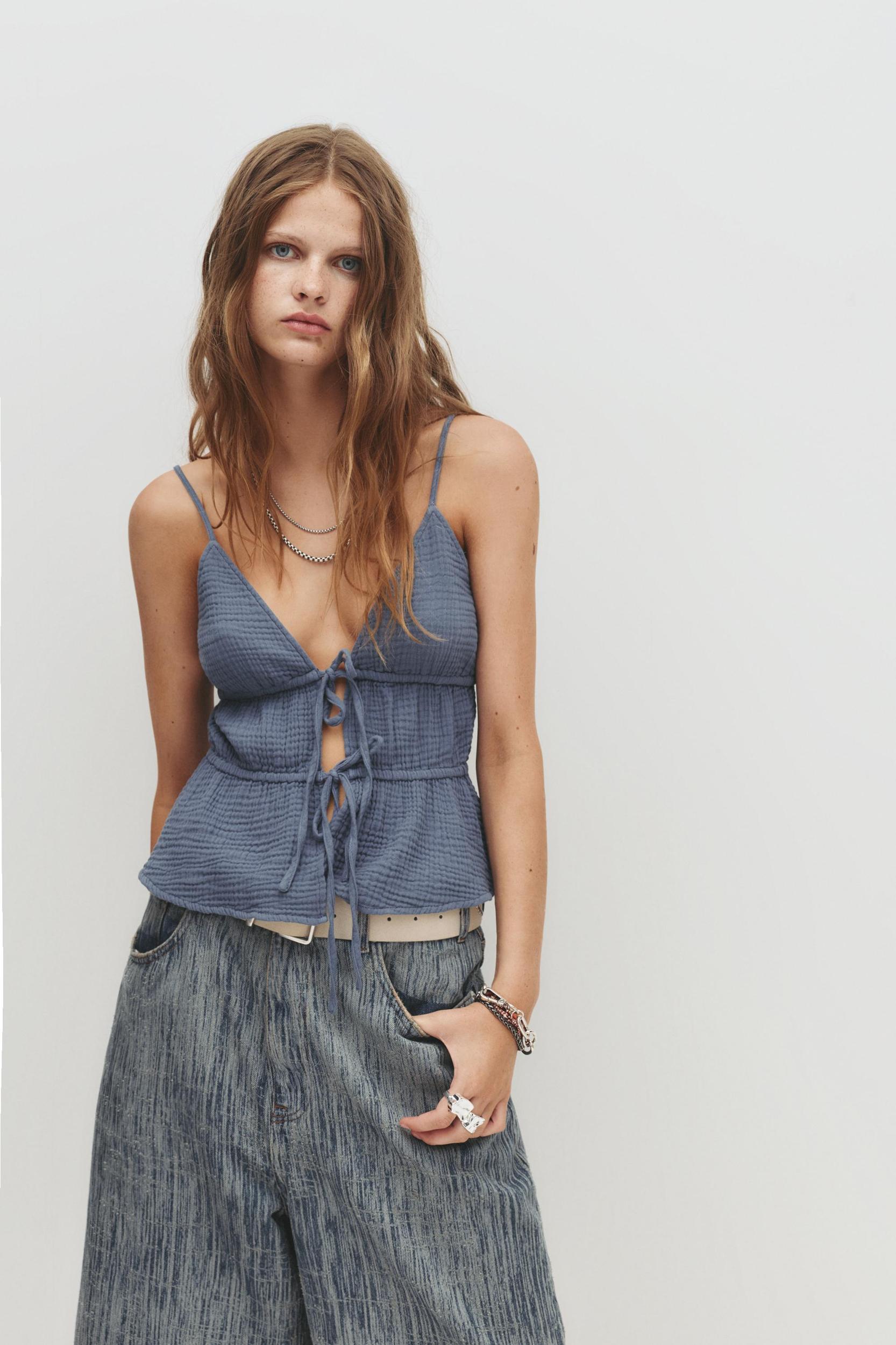 Strappy crepe top with ties Product Image