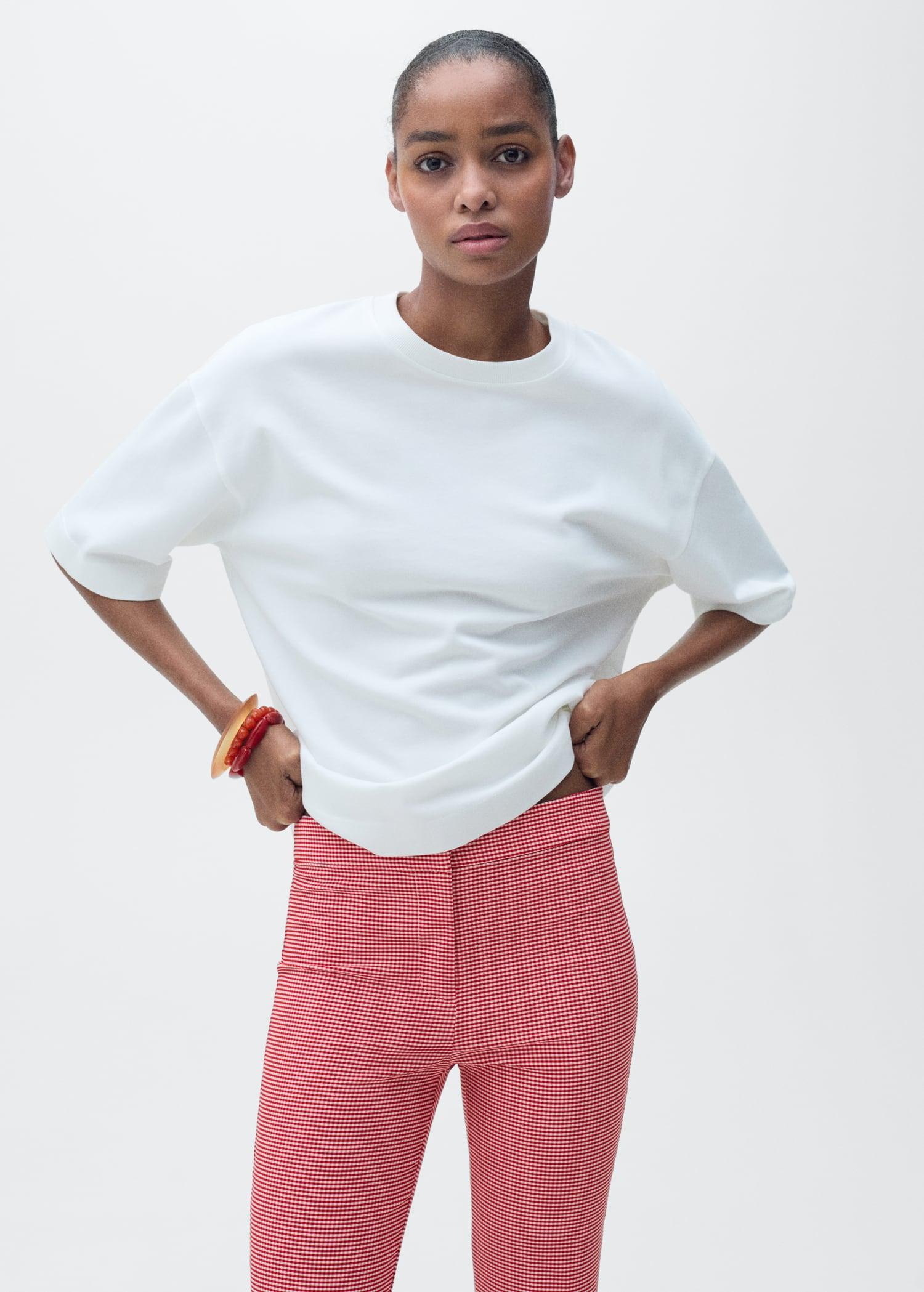 Gingham-check cropped pants - Women | MANGO USA Product Image