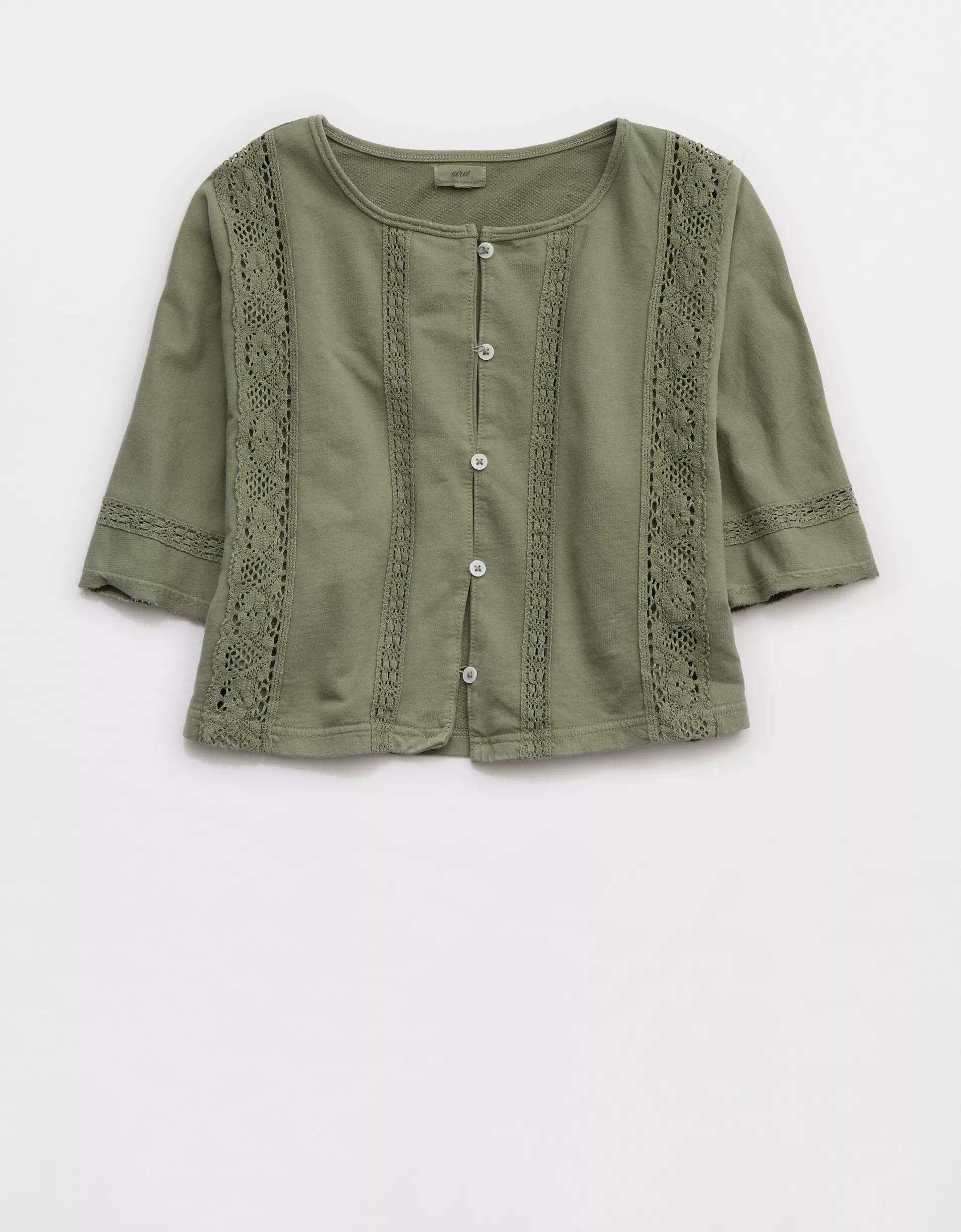 Aerie Short Sleeve Crochet Cardigan Product Image