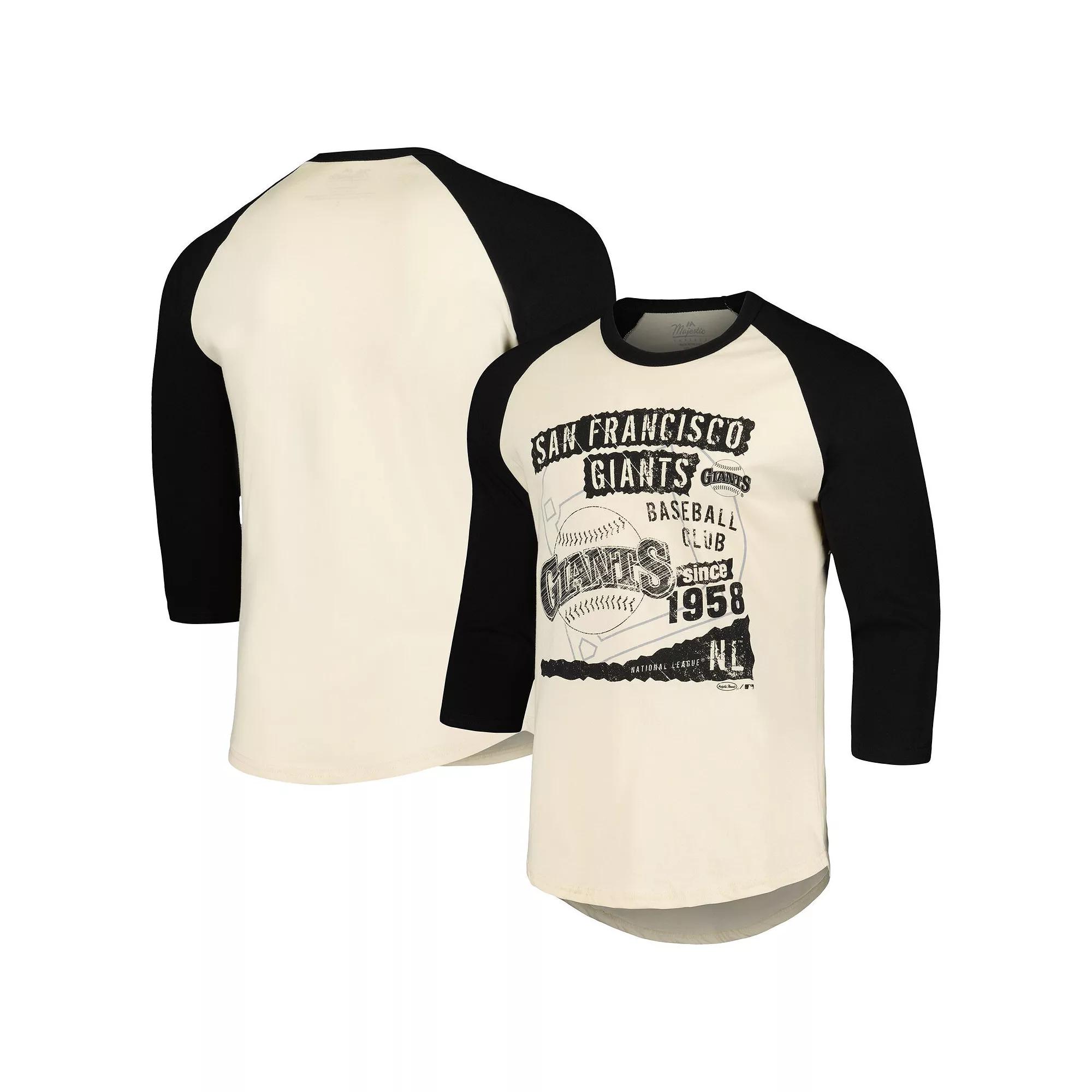 Men's Majestic Threads Cream/Black San Francisco Giants Raglan 3/4-Sleeve T-Shirt,  Product Image