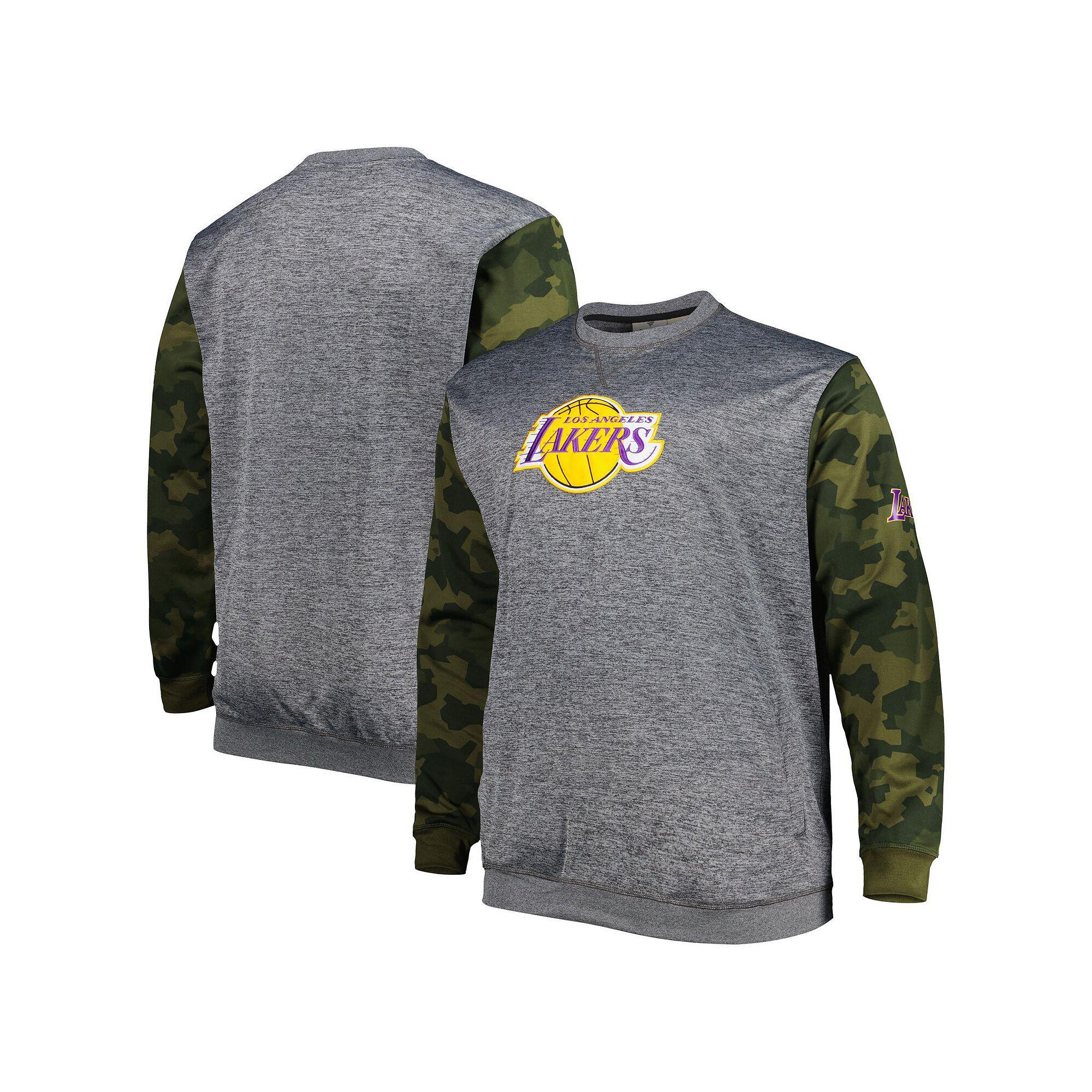 Men's Fanatics Branded Heather Charcoal Los Angeles Lakers Big & Tall Camo Stitched Sweatshirt, Size: 3XB Product Image