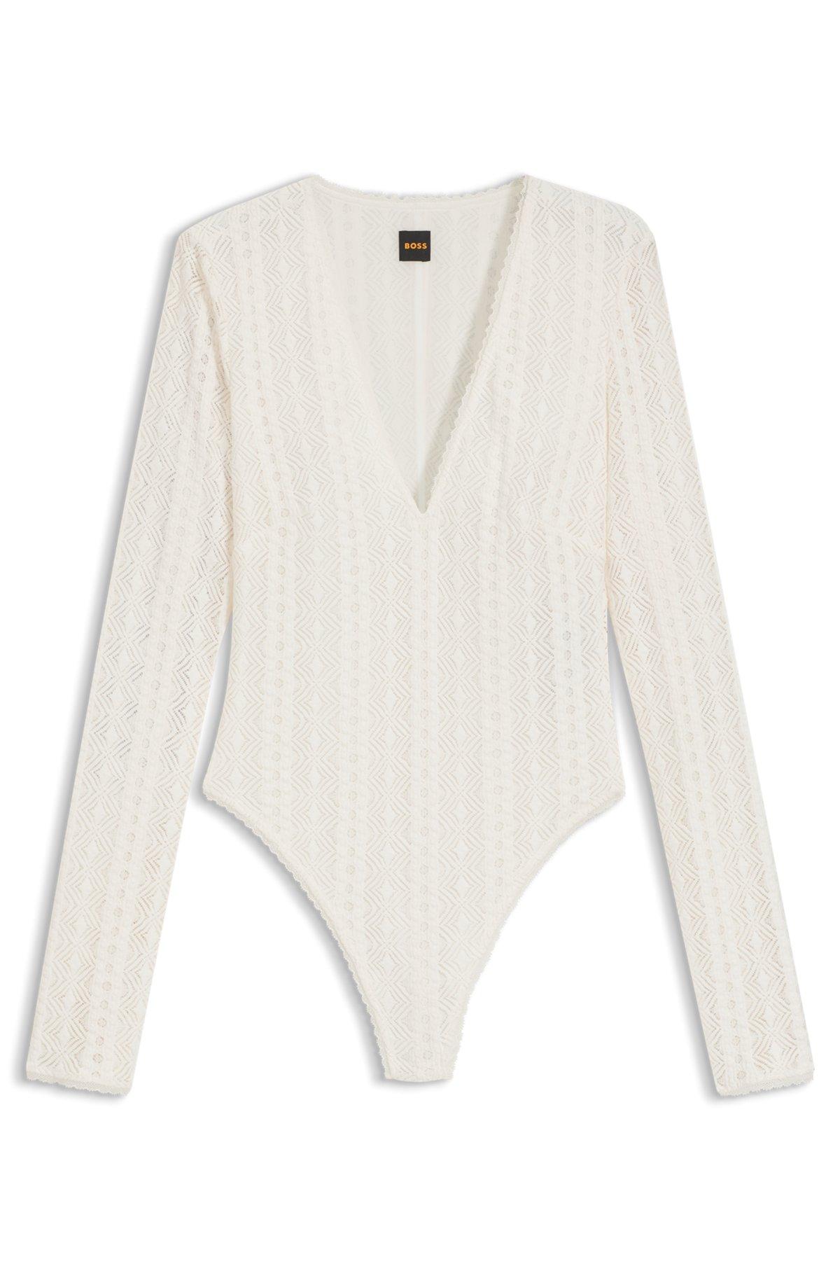 V-neck bodysuit with embroidered structure Product Image