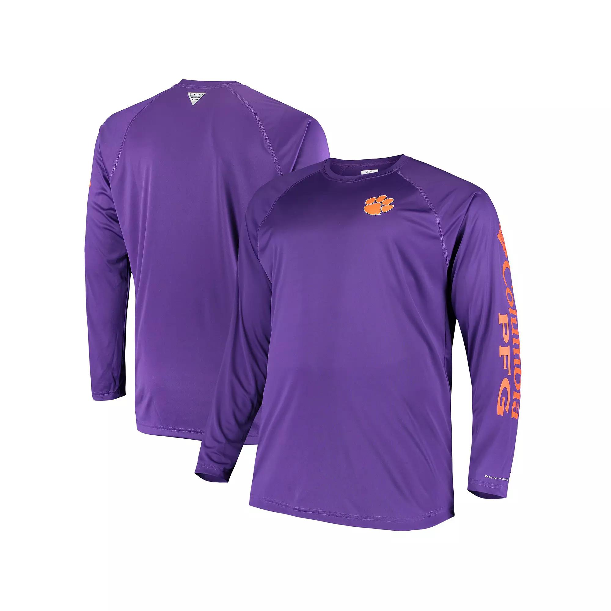 Men's Columbia Purple Clemson Tigers Big & Tall Terminal Tackle Long Sleeve Omni-Shade T-Shirt,  Product Image