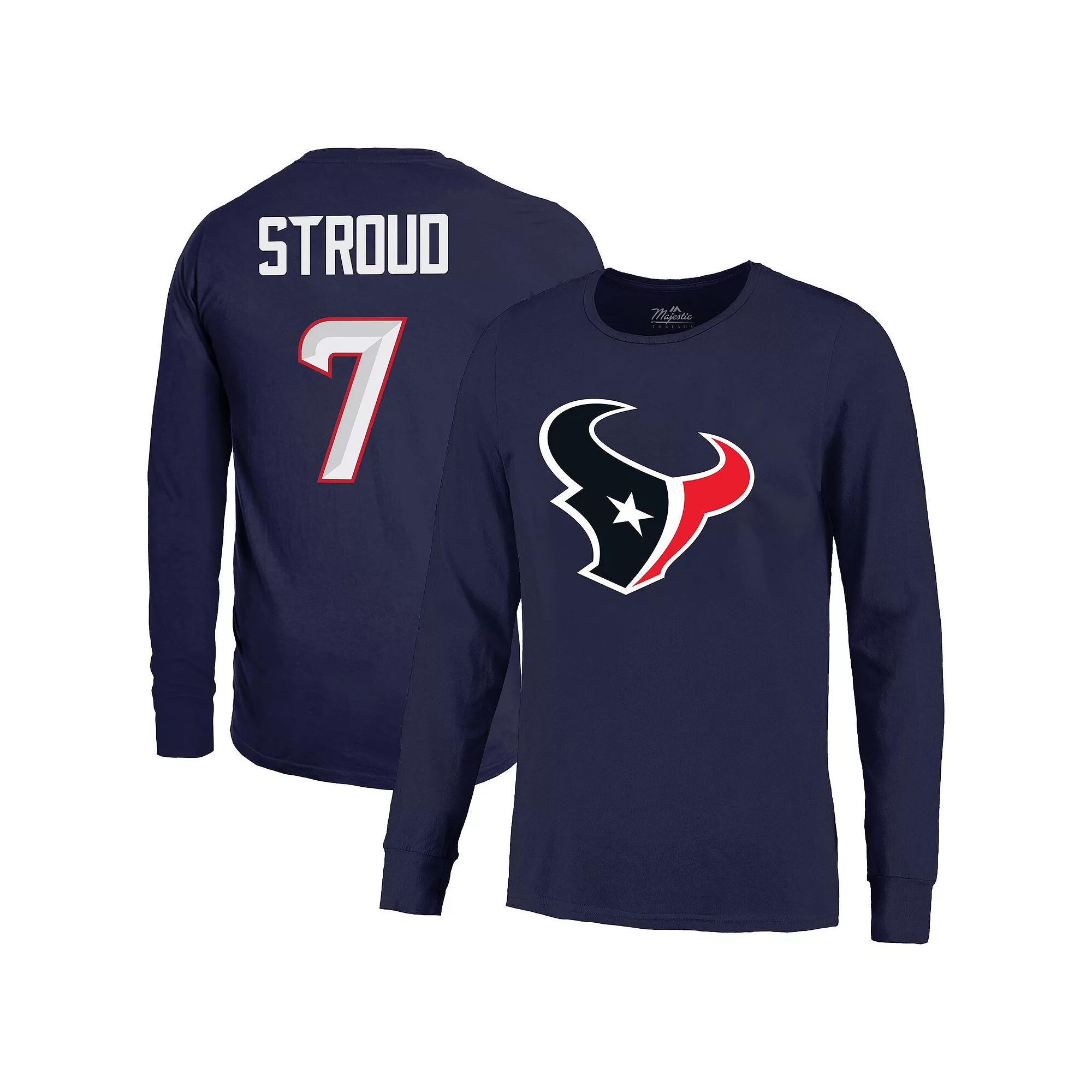 Men's Majestic Threads C.J. Stroud Navy Houston Texans Name & Number Non-Distressed Long Sleeve T-Shirt, Size: Large, Blue Product Image