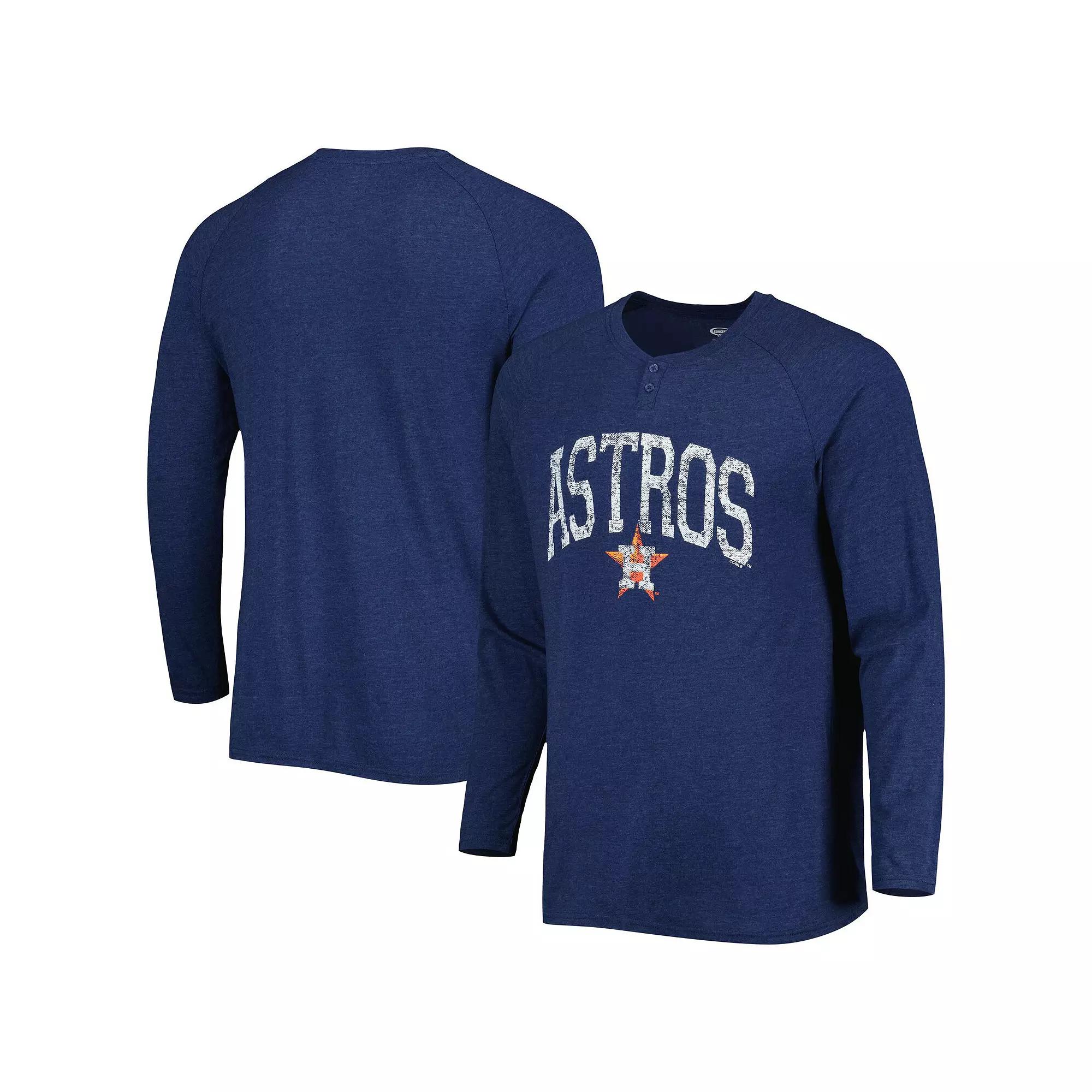 Men's Concepts Sport Navy Houston Astros Inertia Raglan Long Sleeve Henley T-Shirt, Size: Small, Blue Product Image
