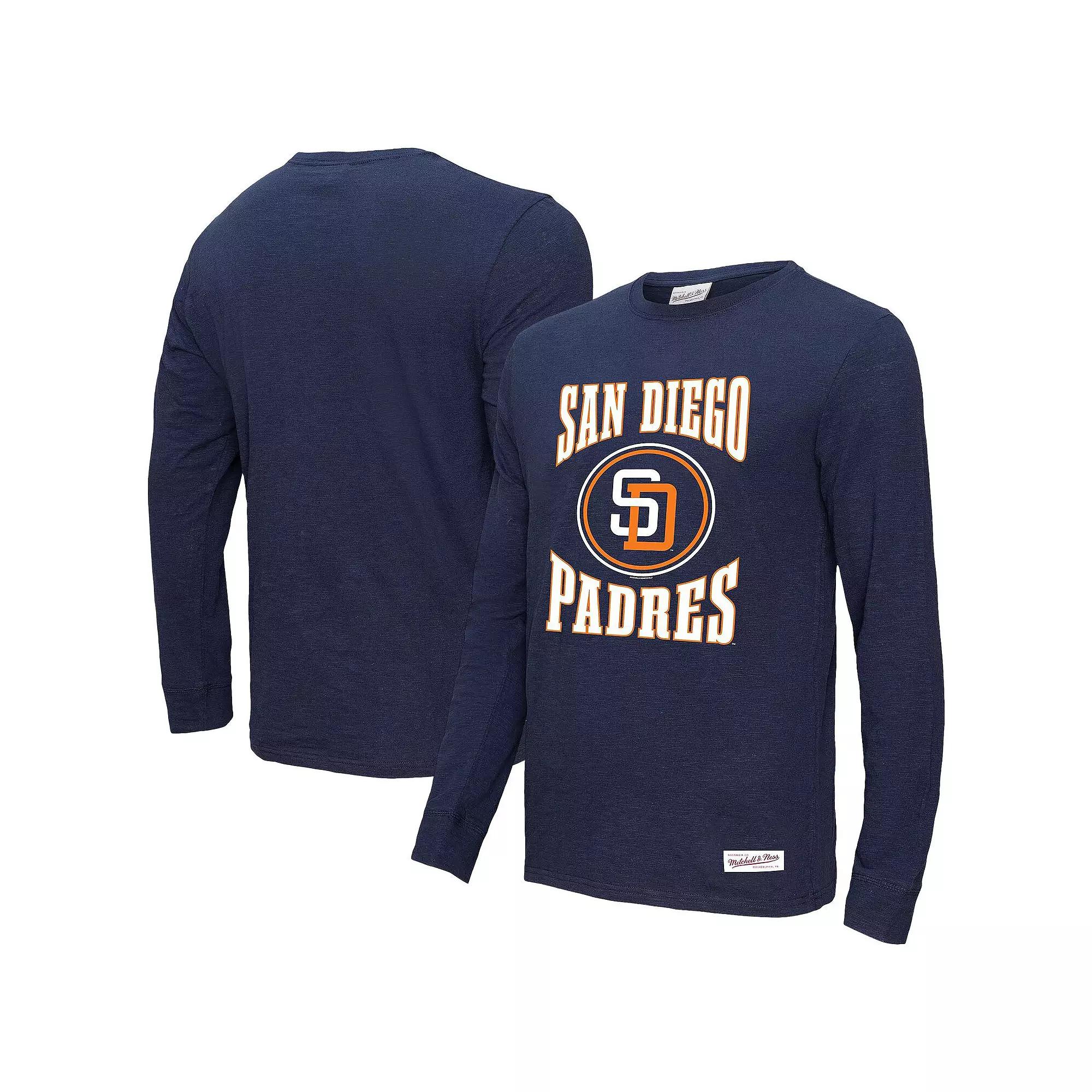 Men's Mitchell & Ness Navy San Diego Padres Arched Logo Slub Long Sleeve T-Shirt,  Product Image
