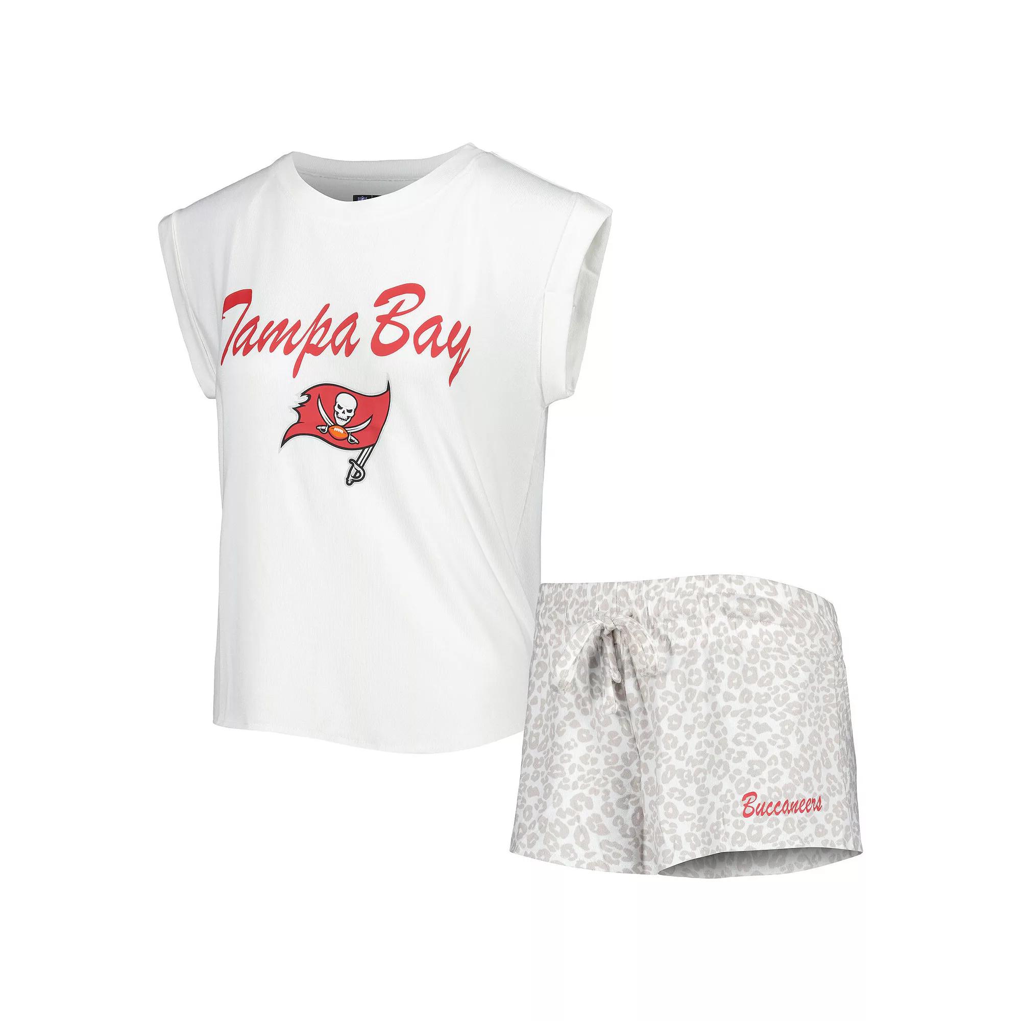 Women's Concepts Sport White/Cream Tampa Bay Buccaneers Montana Knit T-Shirt & Shorts Sleep Set,  Product Image