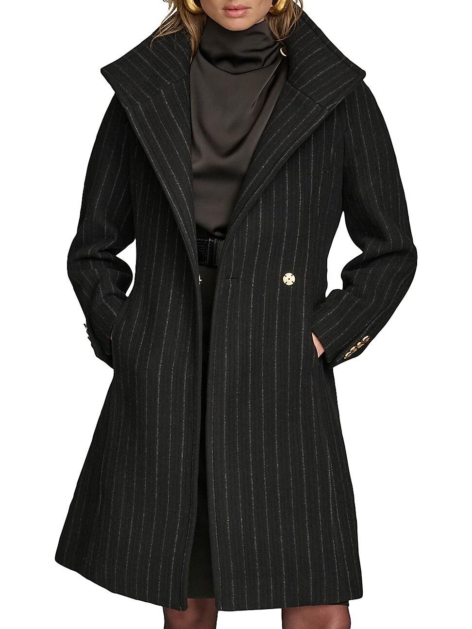 Womens Pinstripe Wool-Blend Belted Trench Coat Product Image