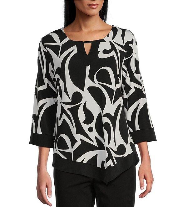 Allison Daley 3/4 Sleeve Keyhole Neck Asymmetric Hem Knit Top Product Image