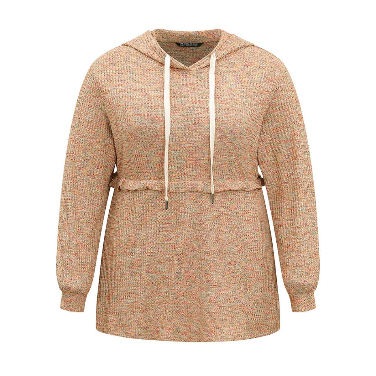 Plus Size Waffle Knit Ruffles Hooded Sweatshirt Women Multicolor Casual Texture Hooded Dailywear Sweatshirts BloomChic 22-24/3X Product Image