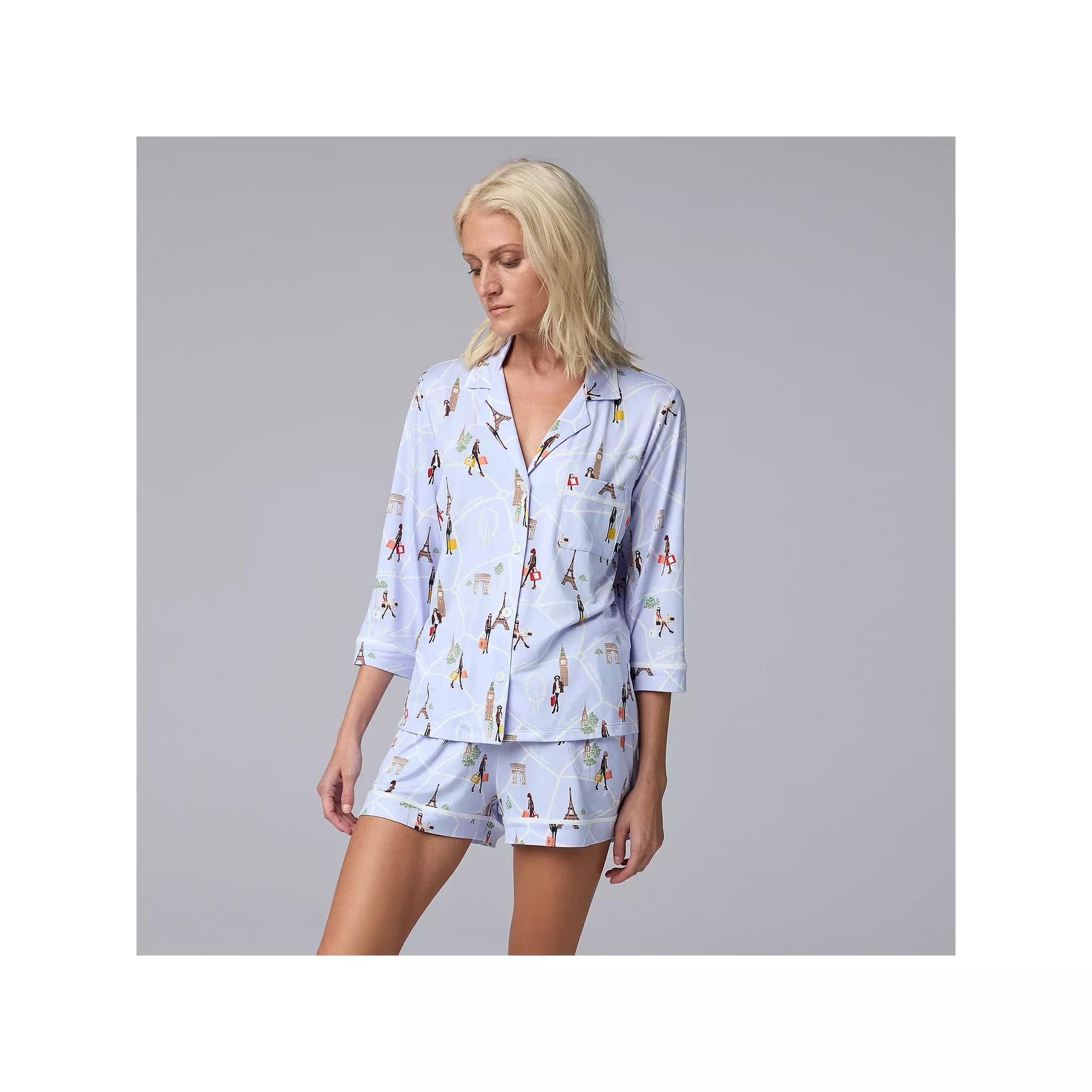 Women's Simply Vera Vera Wang 3/4-Sleeve Pajama Top & Boxer Pajama Shorts Set, Size: XXL, Grey Animal Product Image