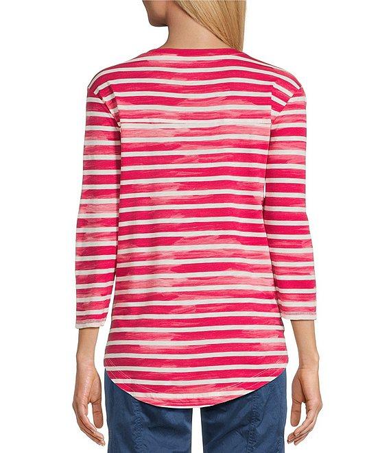 Westbound Persian Red Stripe 3/4 Sleeve Knit Crew Neck Top Product Image