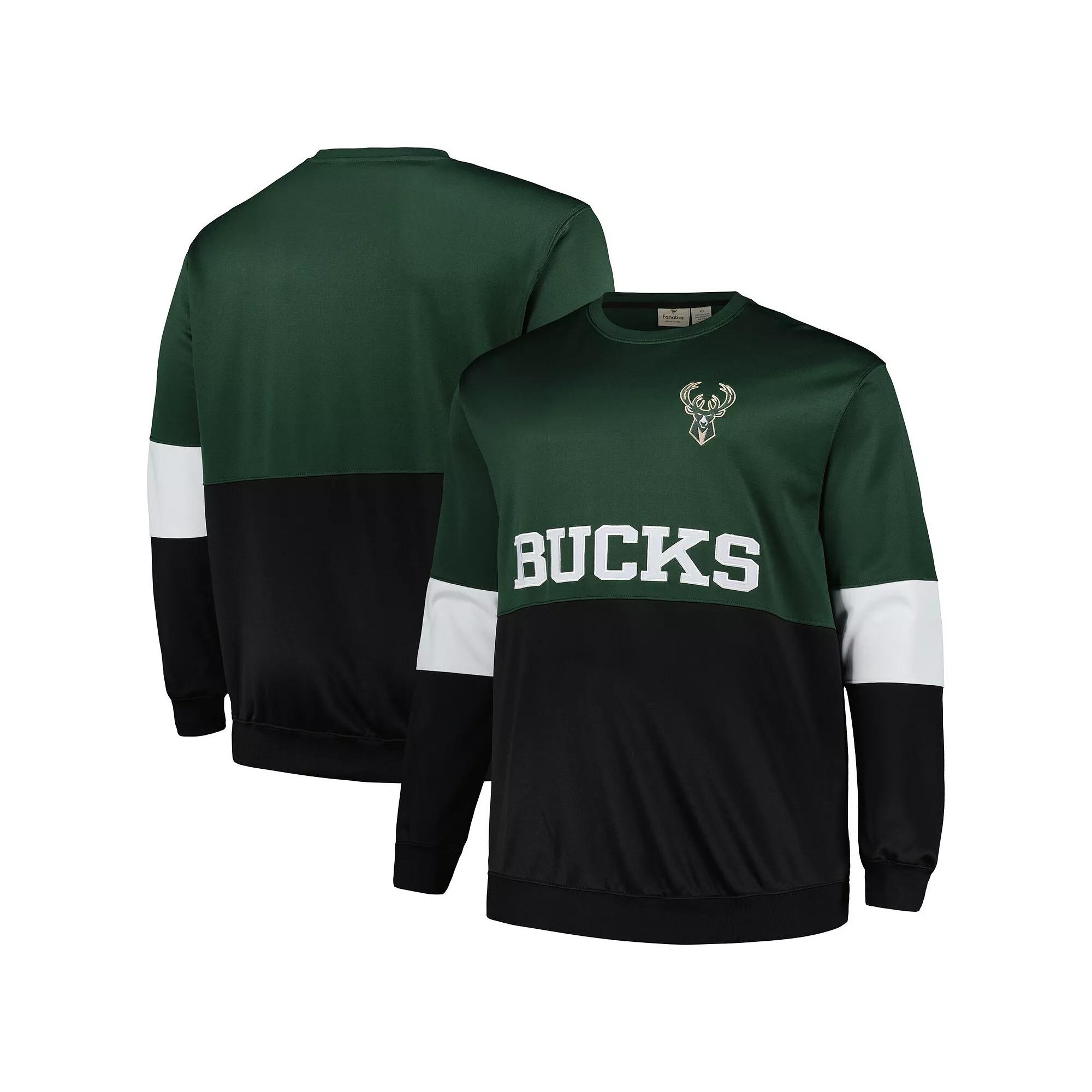 Men's Fanatics Branded Hunter Green/Black Milwaukee Bucks Big & Tall Split Pullover Sweatshirt,  Product Image