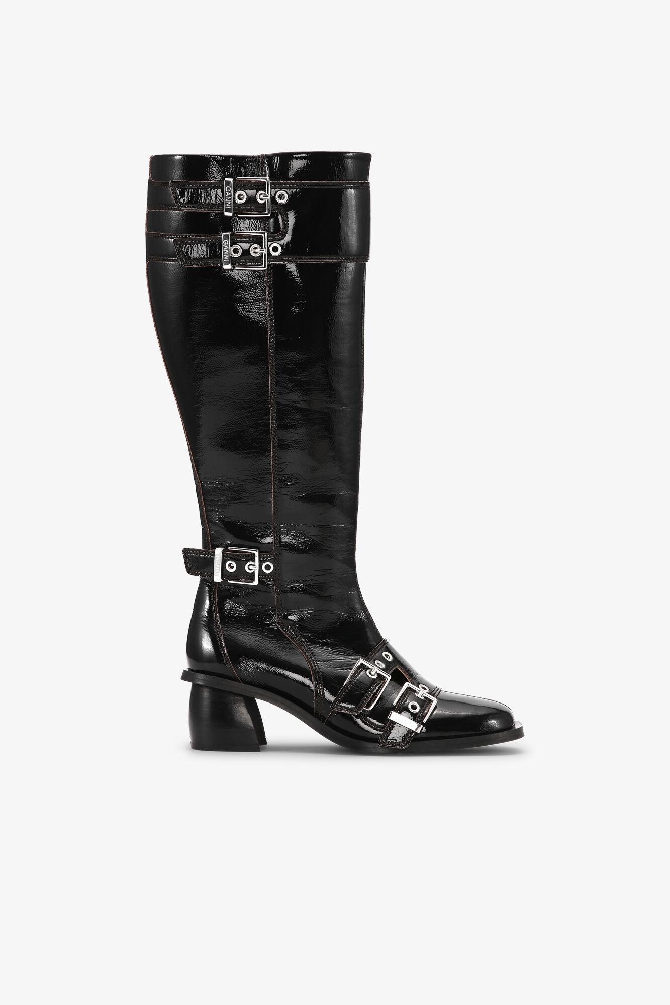 Black Feminine Buckle High Boots Product Image