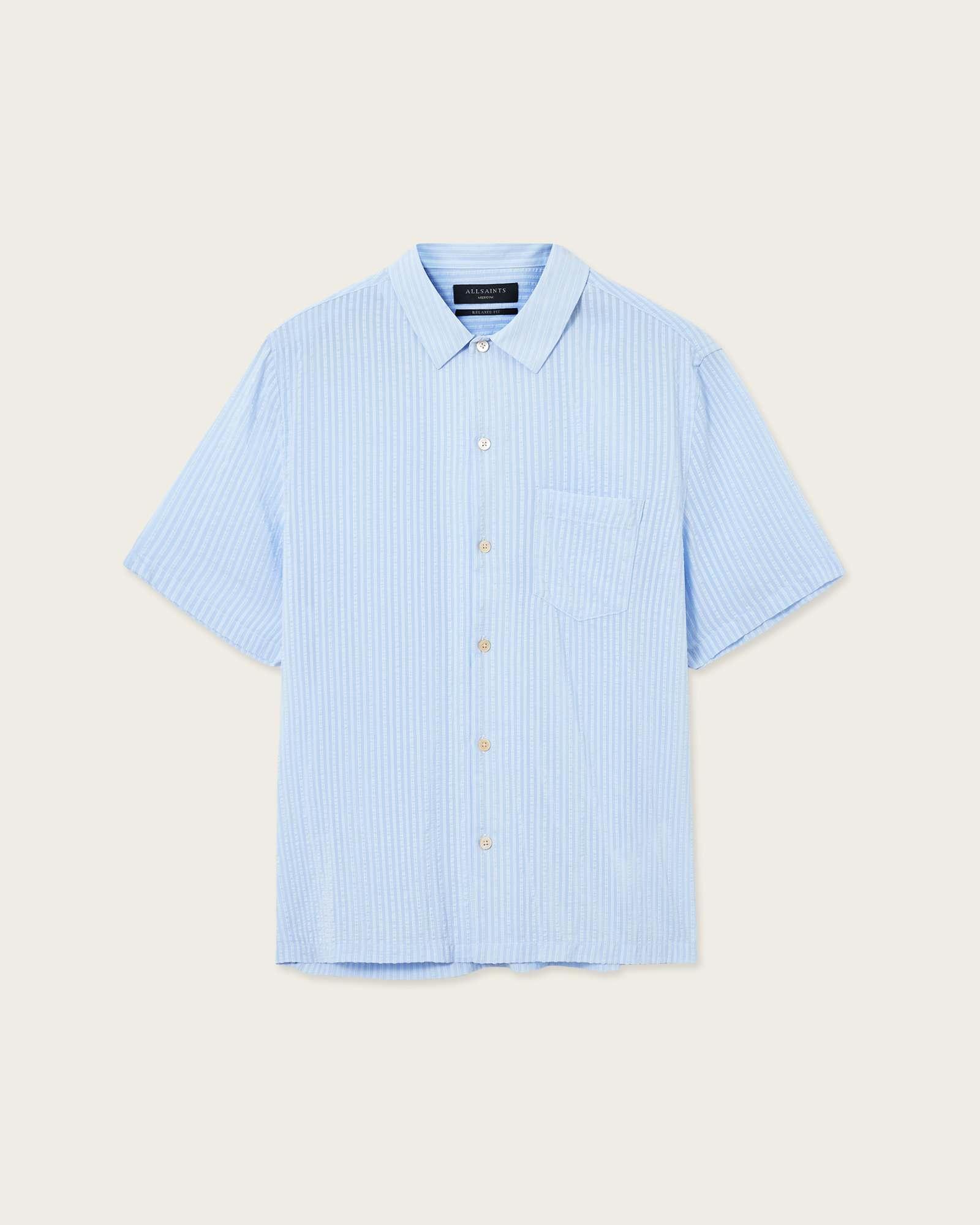 Perry Short Sleeve Striped Shirt KENTUCKY BLUE | ALLSAINTS US Product Image
