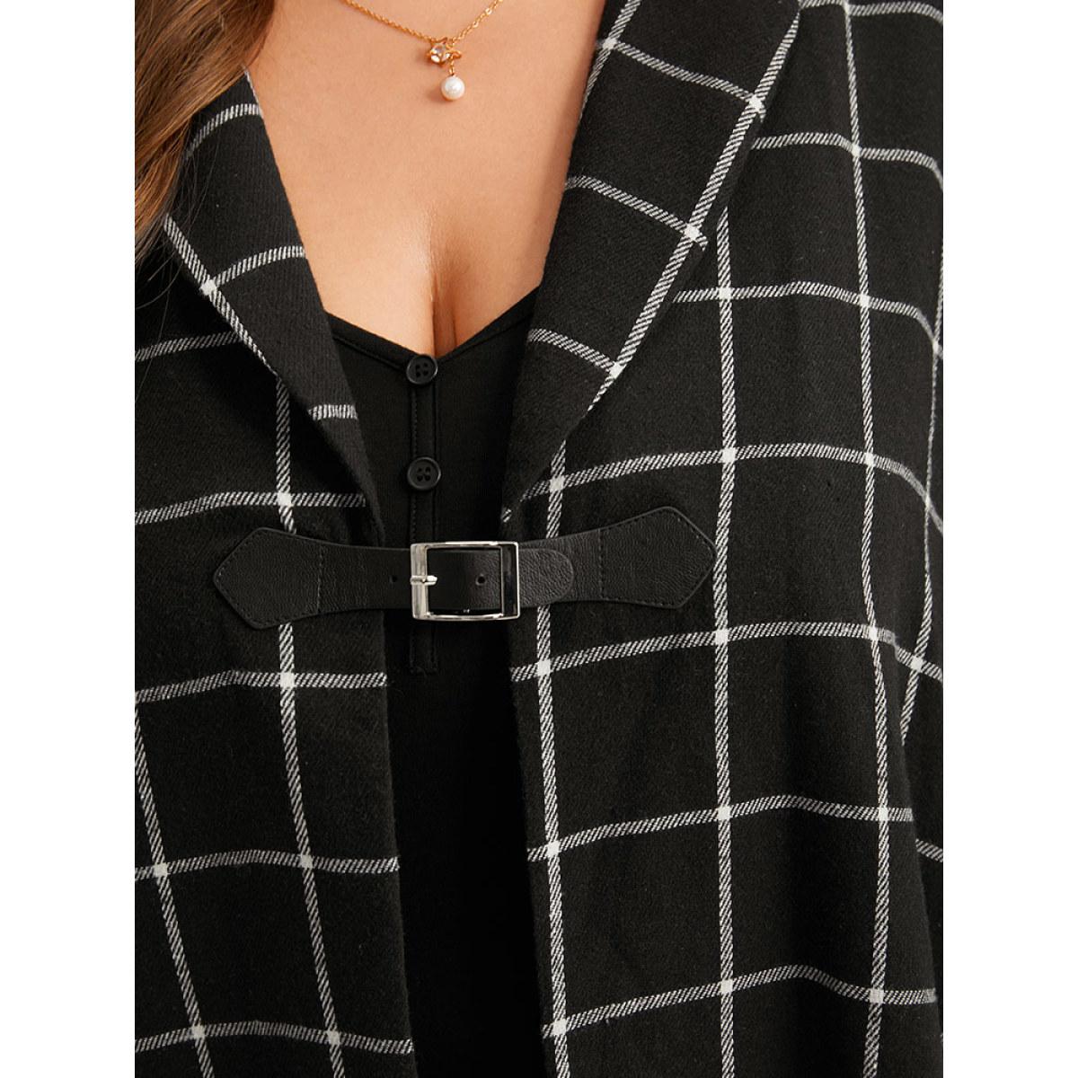 Plus Size Plaid Buckle Detail Cape Kimono Women Black Casual Contrast Loose Dailywear Kimonos BloomChic 22-24/3X Product Image