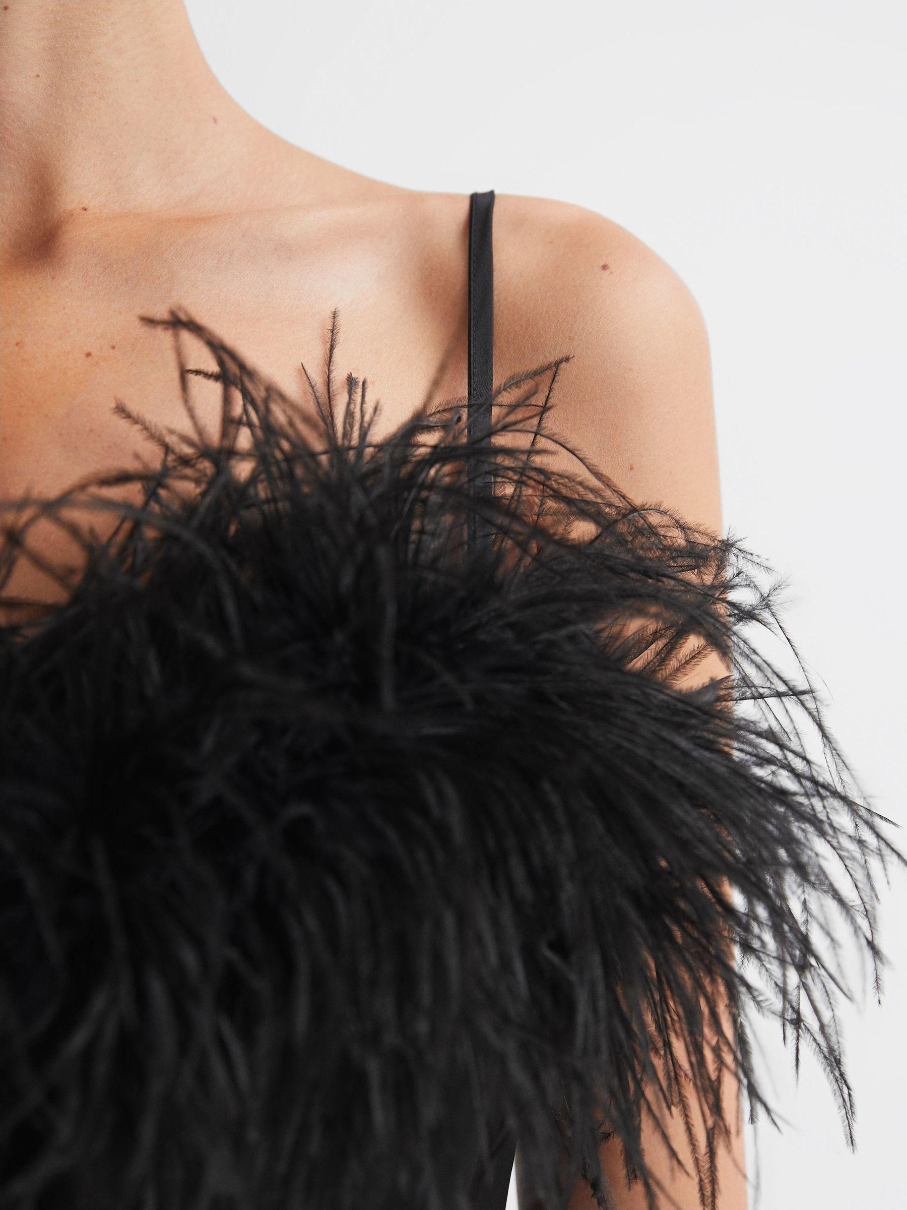 Sleeper Feather Mini Slip Dress in Black Product Image