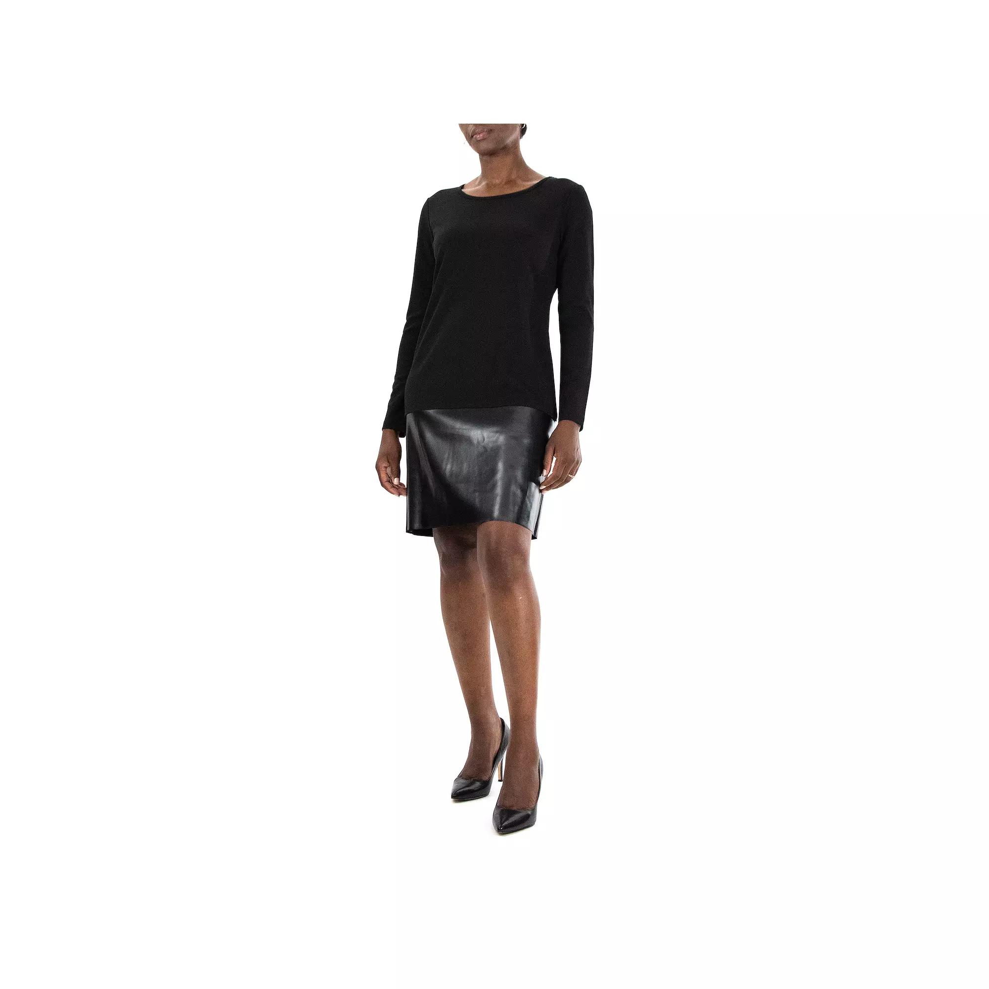 Women's Nina Leonard Long Sleeve Jewelneck Crepe Dress,  Product Image