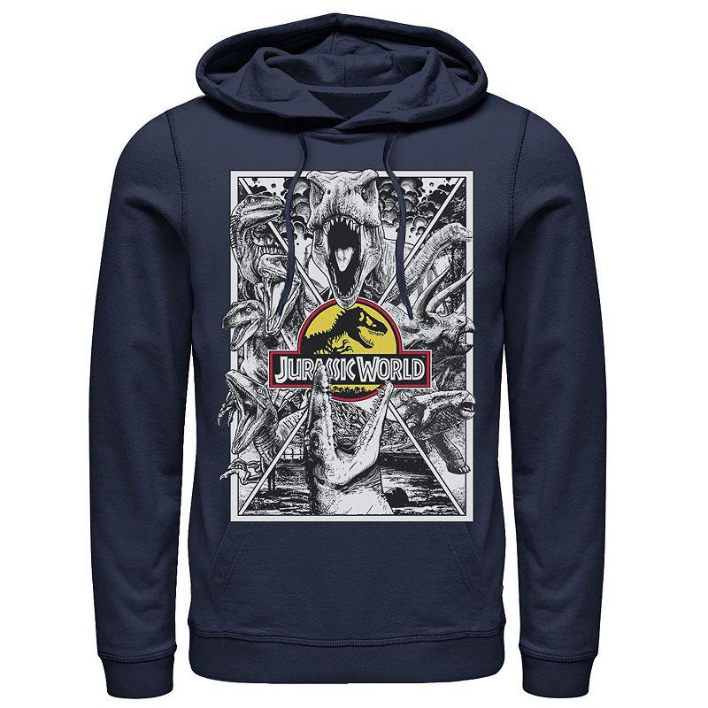 Men's Jurassic World Black and White Comic Dinos Graphic Pullover Hoodie,  Product Image