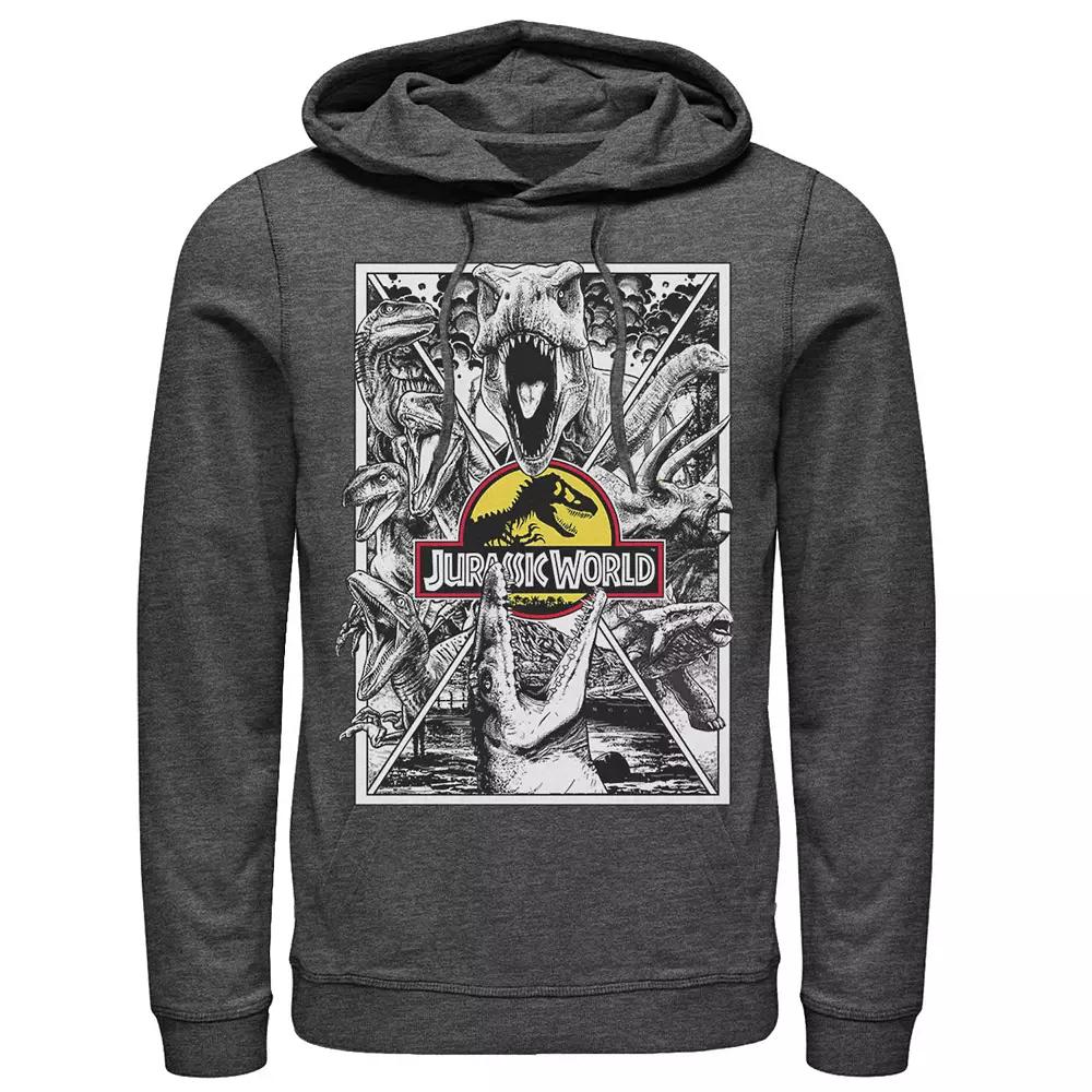 Men's Jurassic World Black and White Comic Dinos Graphic Pullover Hoodie,  Product Image