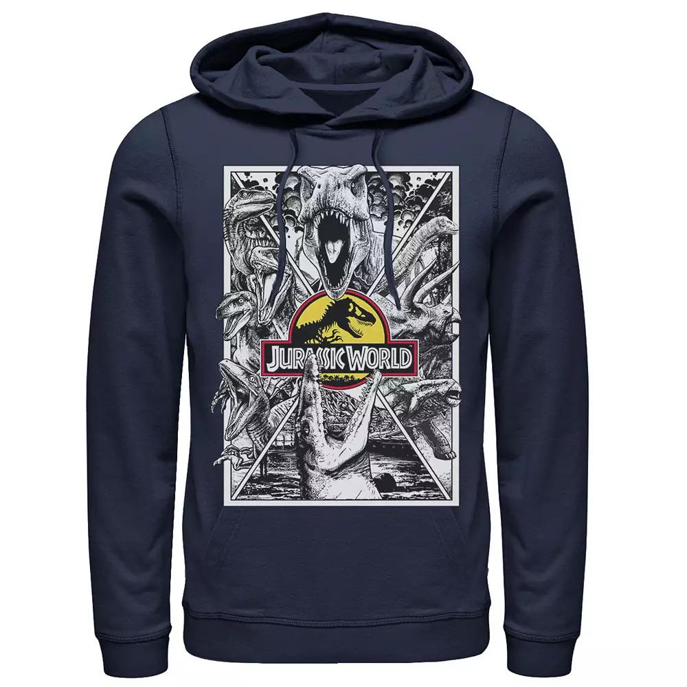 Men's Jurassic World Black and White Comic Dinos Graphic Pullover Hoodie,  Product Image