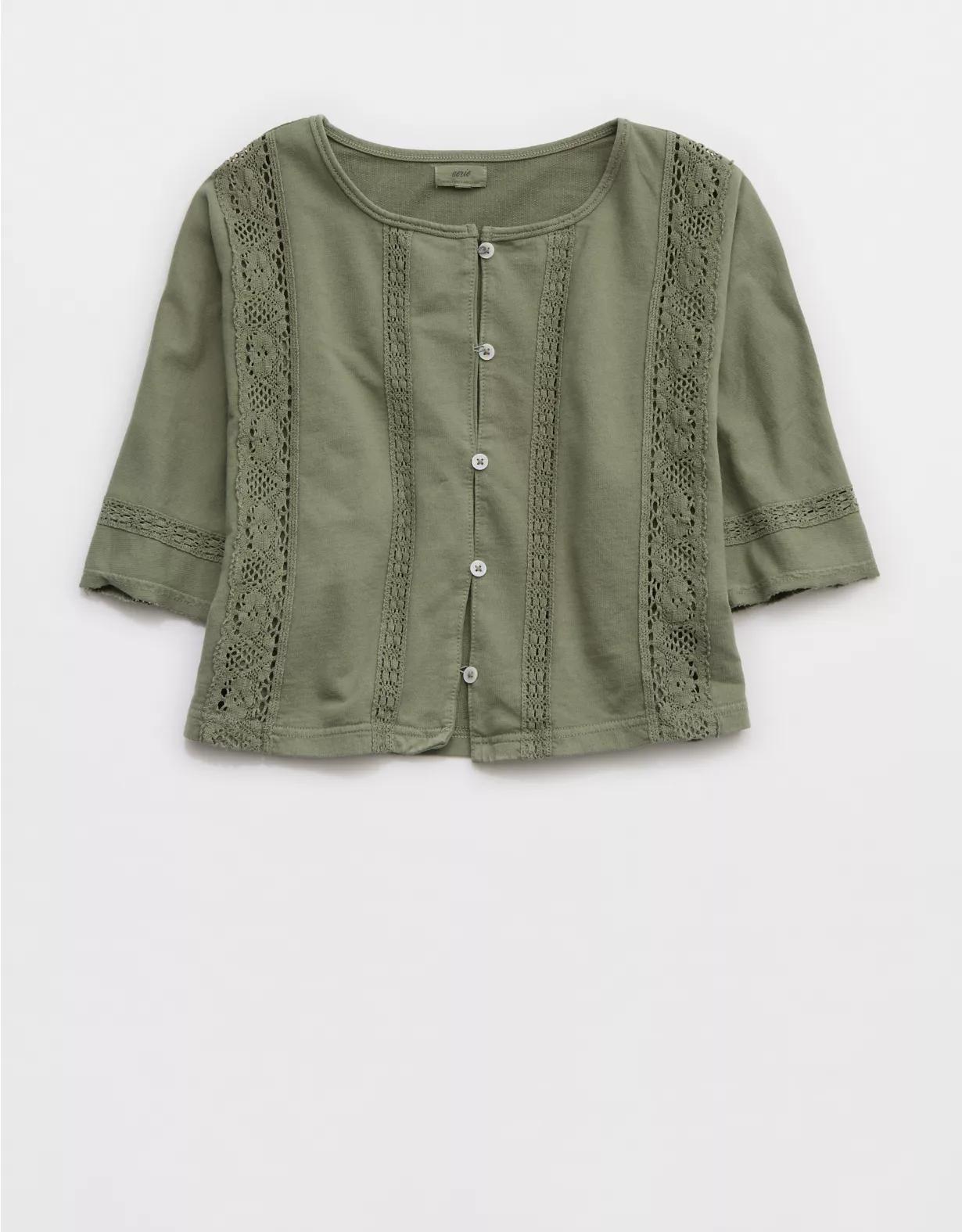 Aerie Short Sleeve Crochet Cardigan Product Image