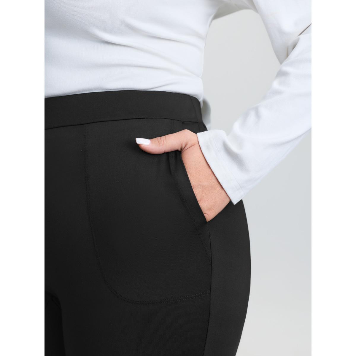 Plus Size Super Stretchy Pockets Pants Women Black Leisure Bodycon Mid Rise Casual Pants BloomChic 18-20/2X Product Image