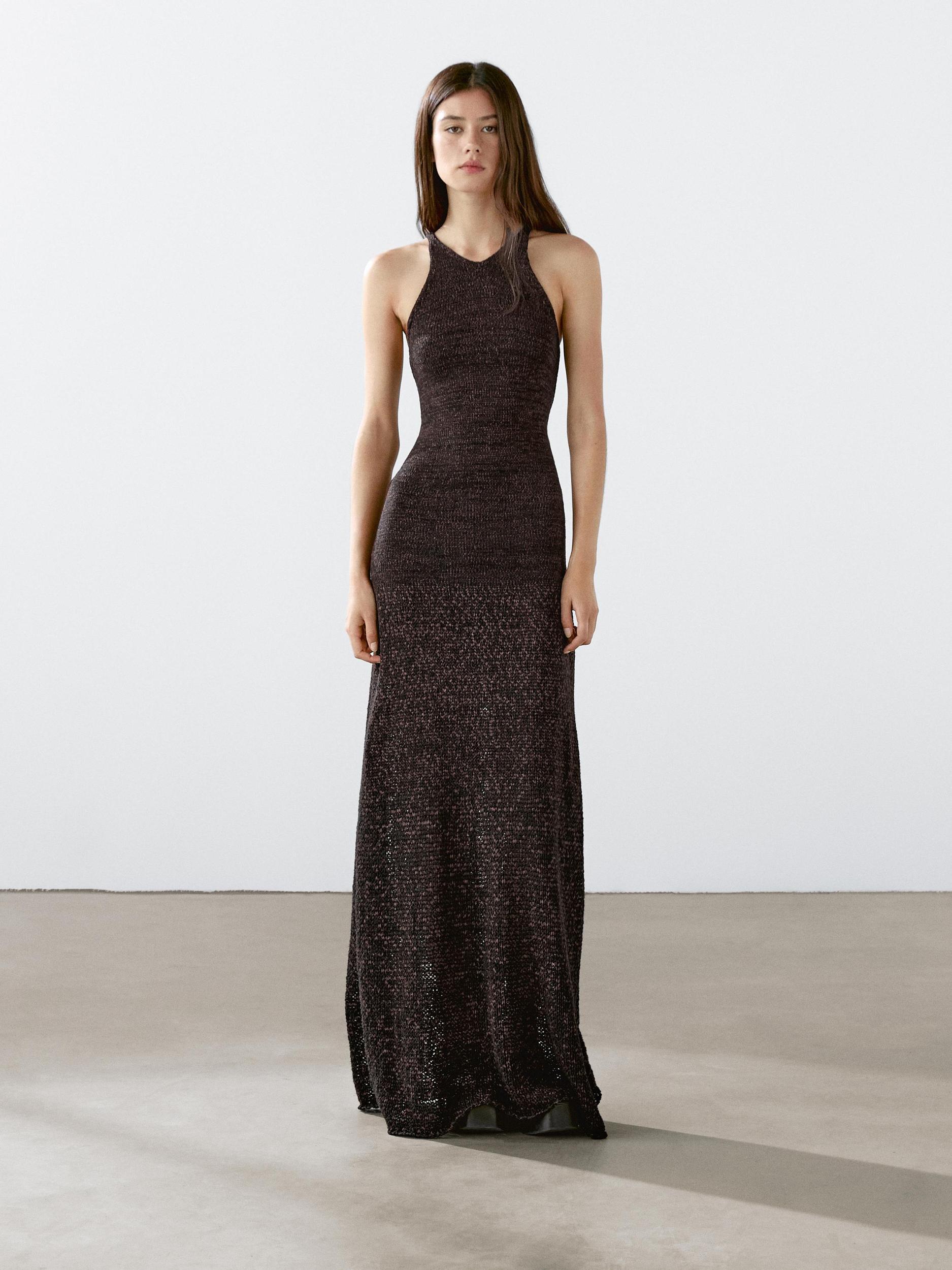 Long knit cotton blend dress Product Image