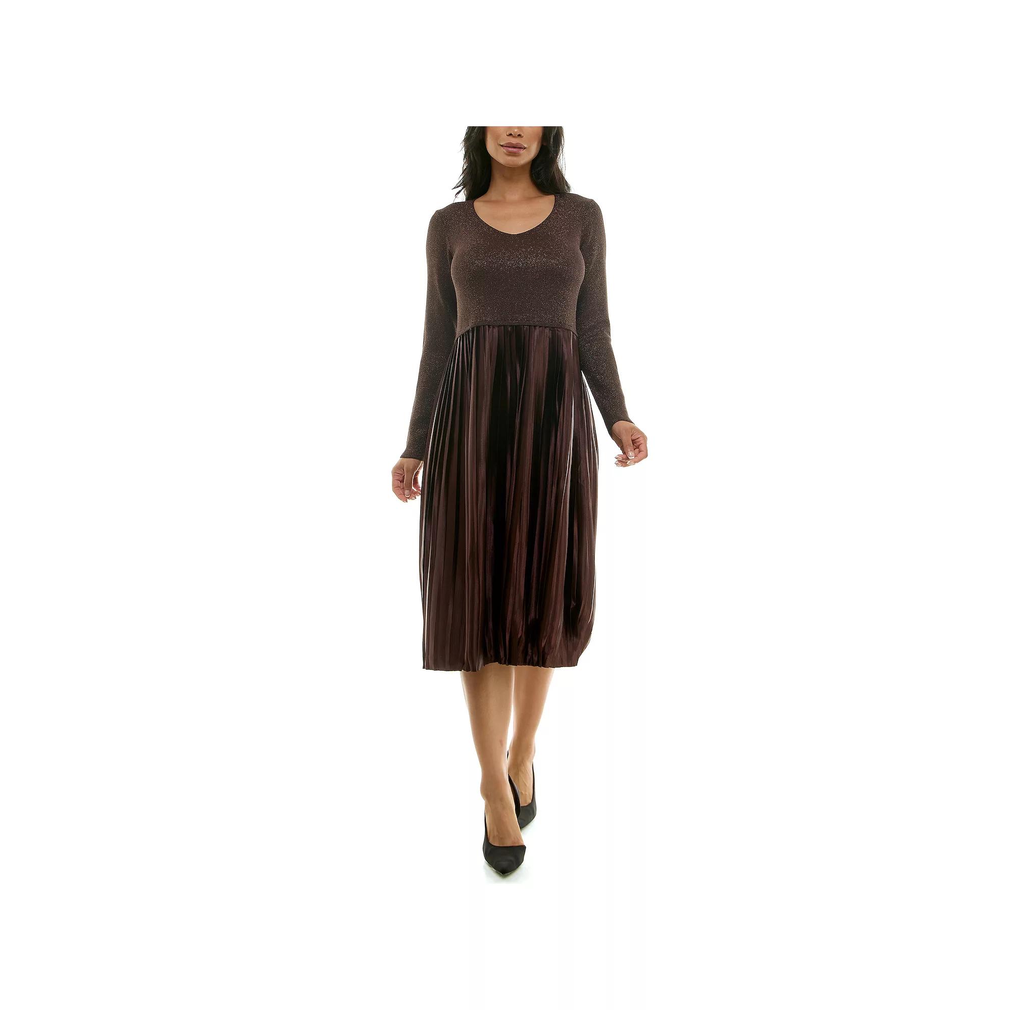 Women's Nina Leonard Lurex Knit Dress, Size: Large, Brown Lurex Product Image